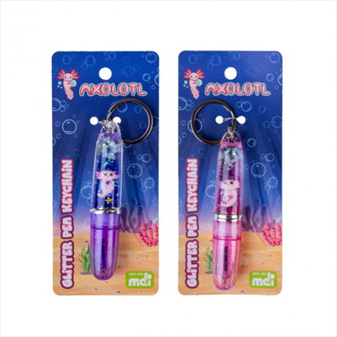 Premium Axolotl Glitter Ballpoint Pen Keychain - Assorted