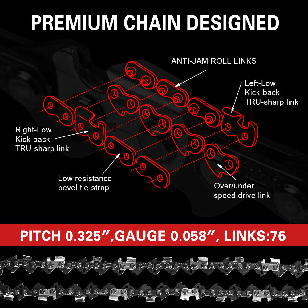 X-BULL 20'' Chainsaw Bar and Chain 0 .325 Pitch Gauge 76 Link Universal - SuperSaverAU - view 3