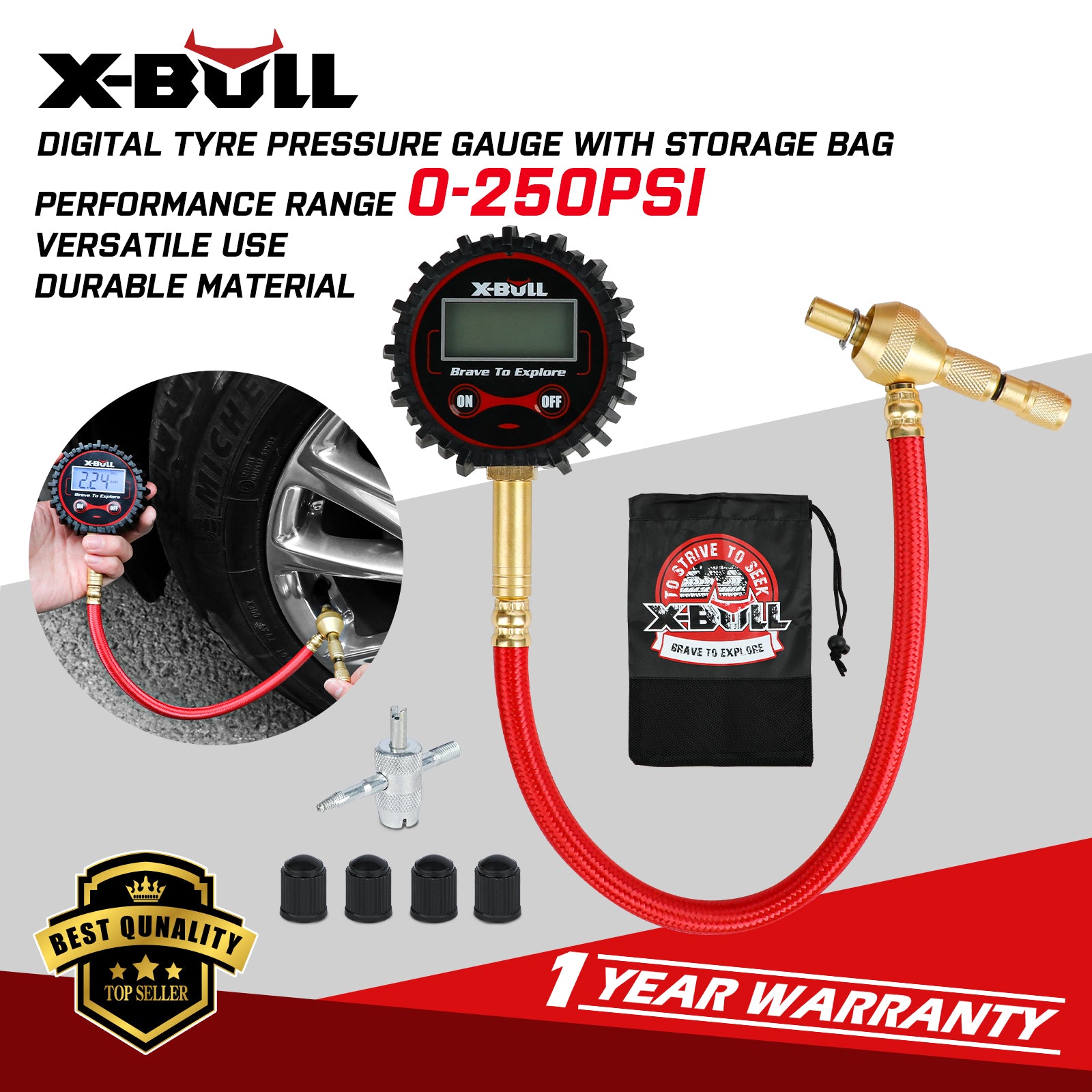 X-BULL Digital Tyre Pressure Gauge 250PSI with LED Display