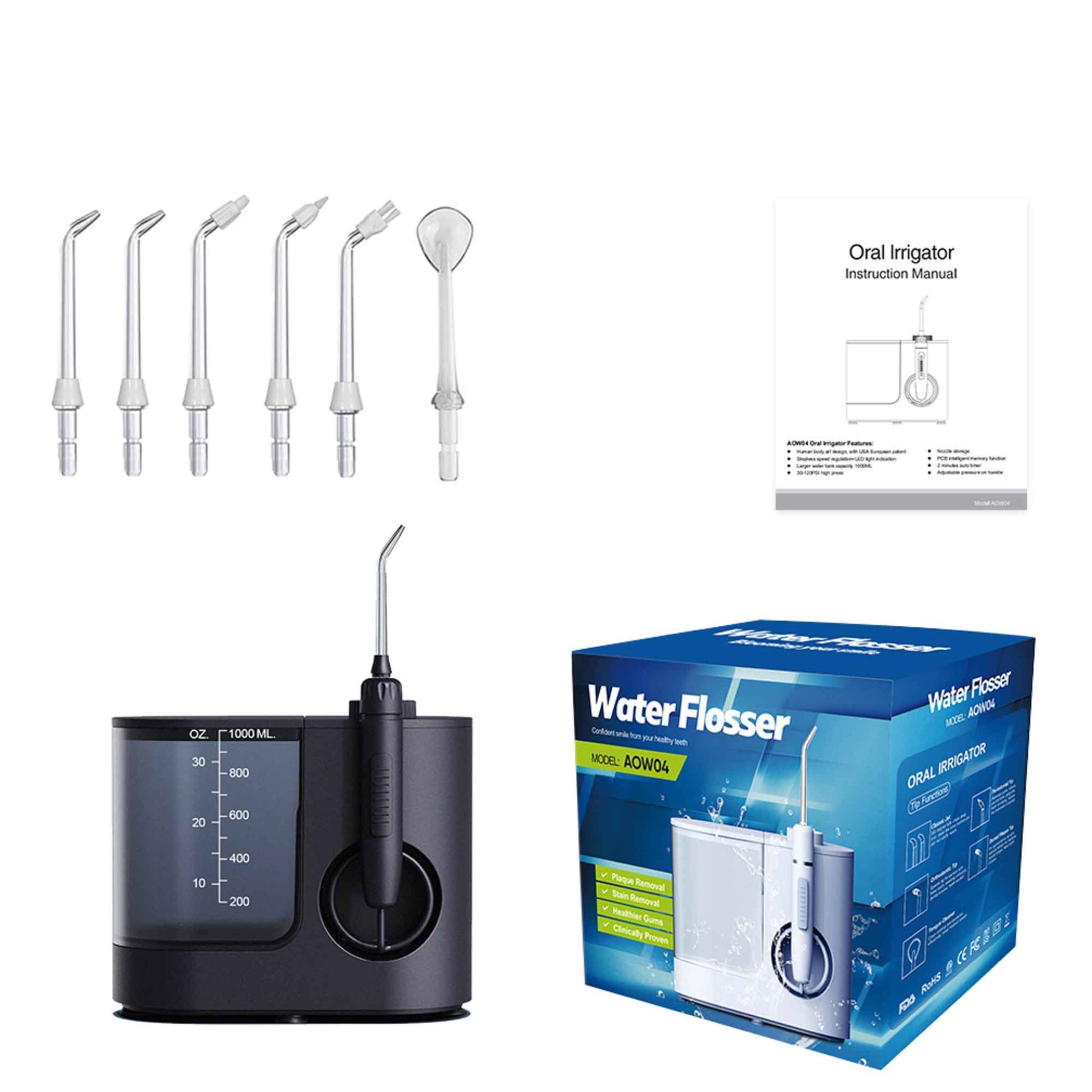 Water Jet Black Dental Flosser 1000ml Electric Oral Pressure Irrigator with 5 Tips - SuperSaverAU - view 3