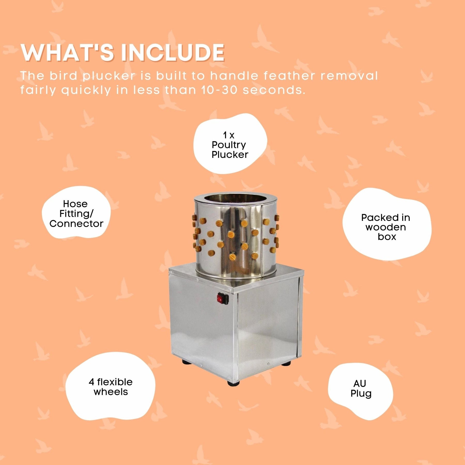 Stainless Steel 300mm Bird Feather Plucker Machine - 10 Quail Capacity - SuperSaverAU - view 7