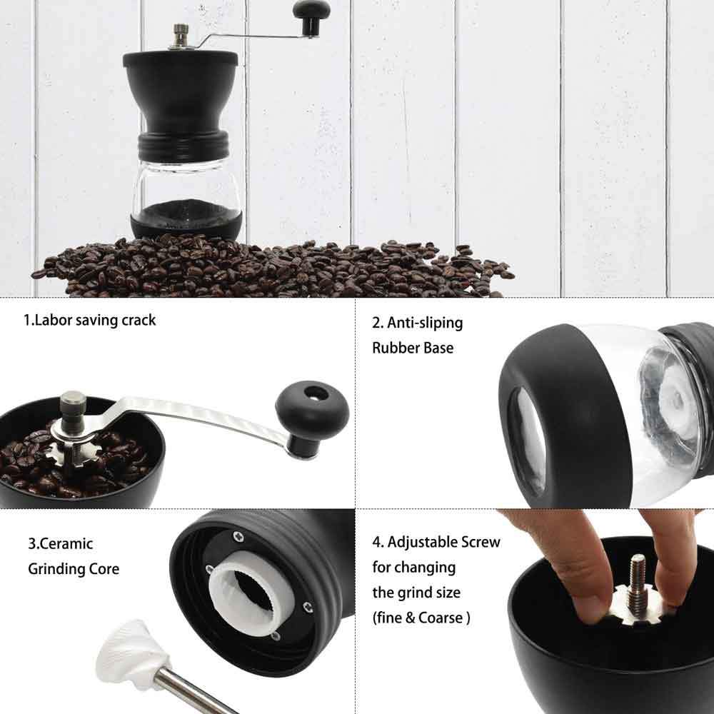 Coffee Bean Grinder - Manual Hand Stainless Ceramic Burr Core Glass Jar Nut Mill - SuperSaverAU - view 7