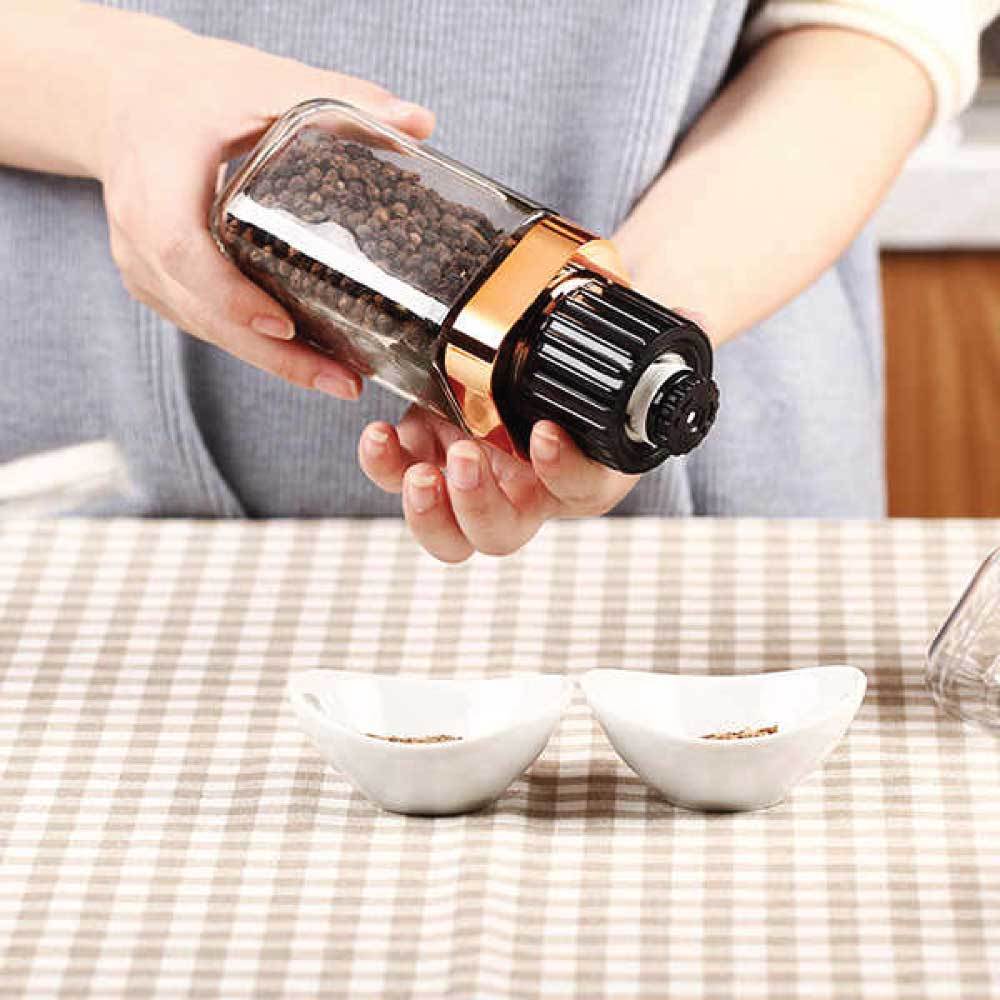 Orku Glass Salt or Pepper Grinder 180ml – Ceramic Mechanism, Rose Gold Lid - SuperSaverAU - view 2