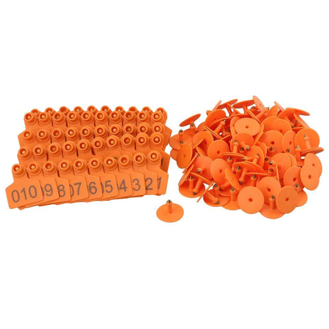 Cattle Ear Tags 1-100 Set - Small Orange 5x4cm for Goats, Pigs, Livestock - SuperSaverAU - view 1