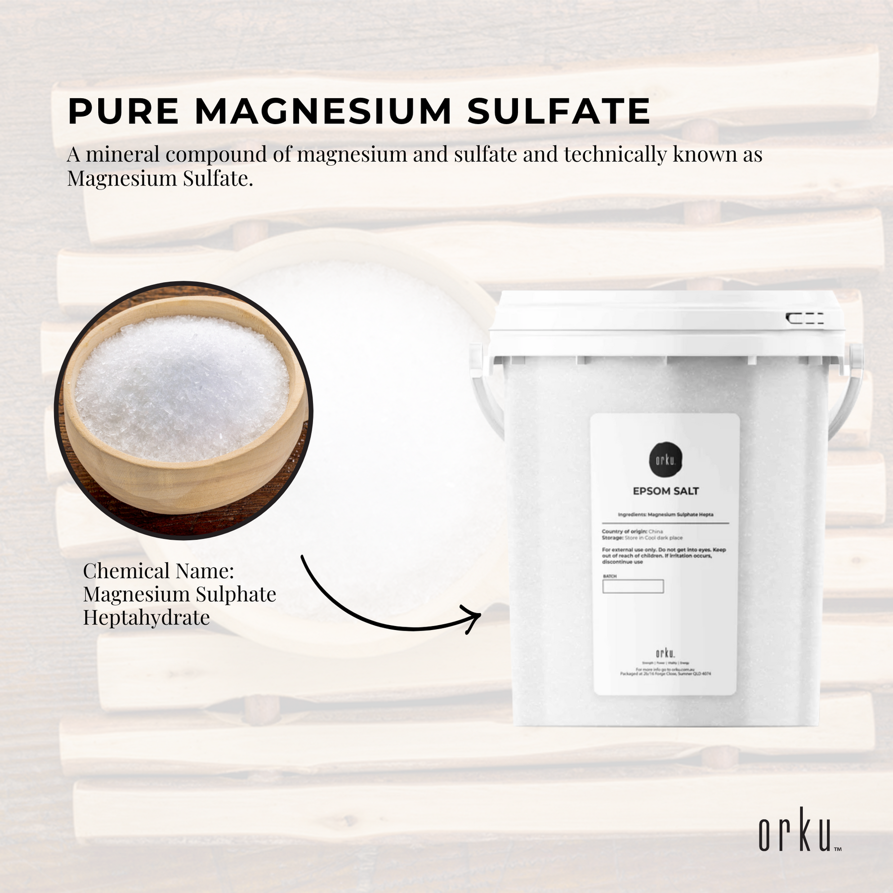 Orku 1.3kg Epsom Salt Magnesium Sulphate Tub For Bath Skin Body Care - SuperSaverAU - view 4