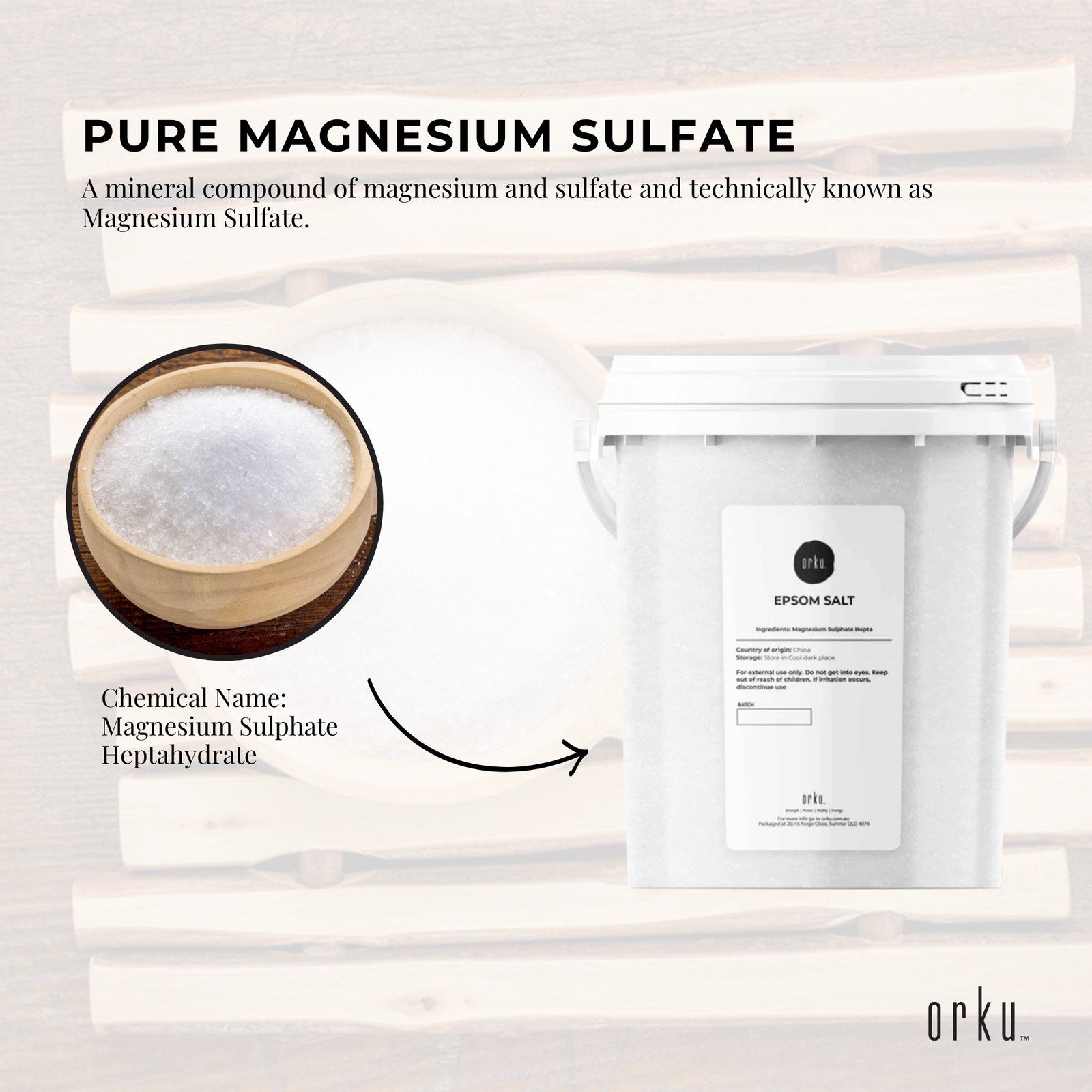 Orku 1.3kg Epsom Salt Magnesium Sulphate Tub For Bath Skin Body Care - SuperSaverAU - view 4
