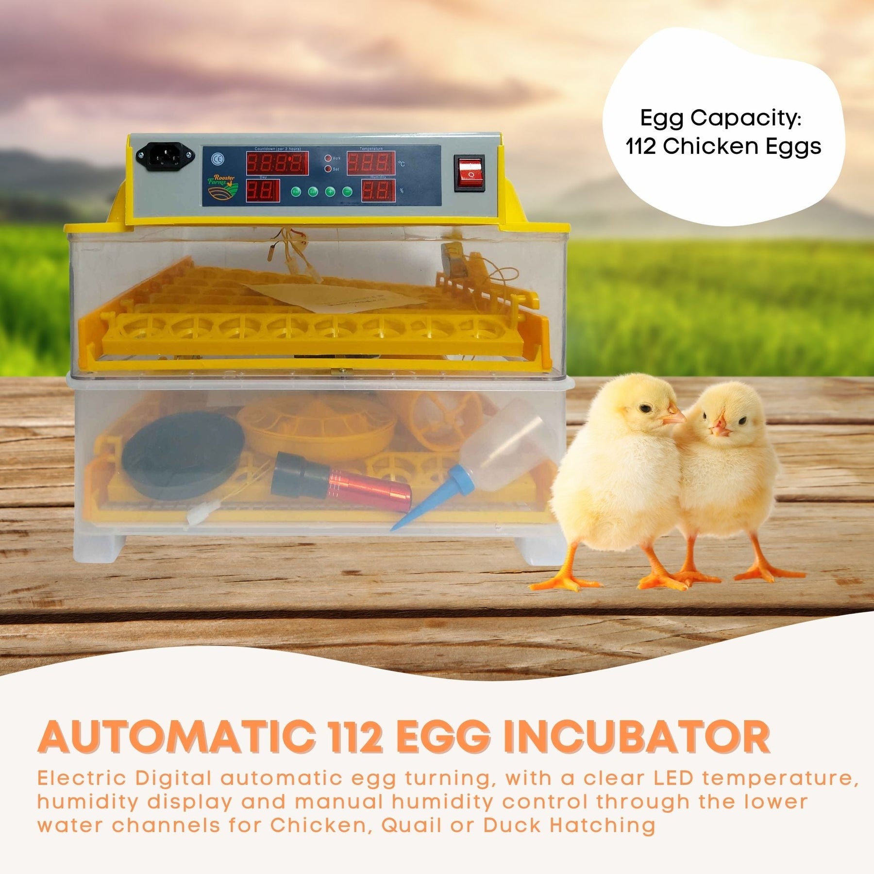 Electric 112 Egg Incubator with Accessories, Automatic, Digital Display, Yellow - SuperSaverAU - view 2