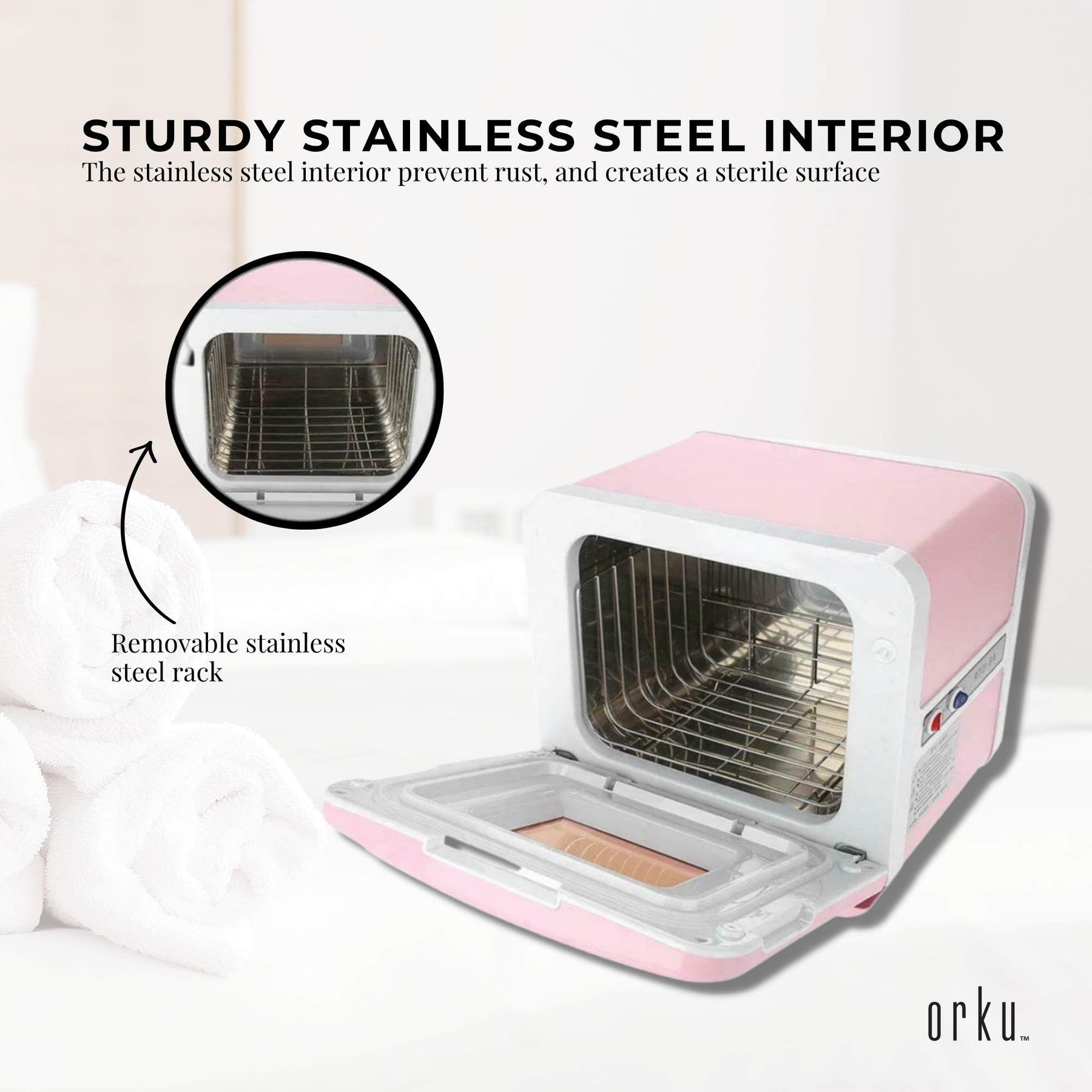 Orku 8L Pink Electric Towel Warmer UV Steriliser Cabinet Salon Heat Sanitiser - SuperSaverAU - view 4