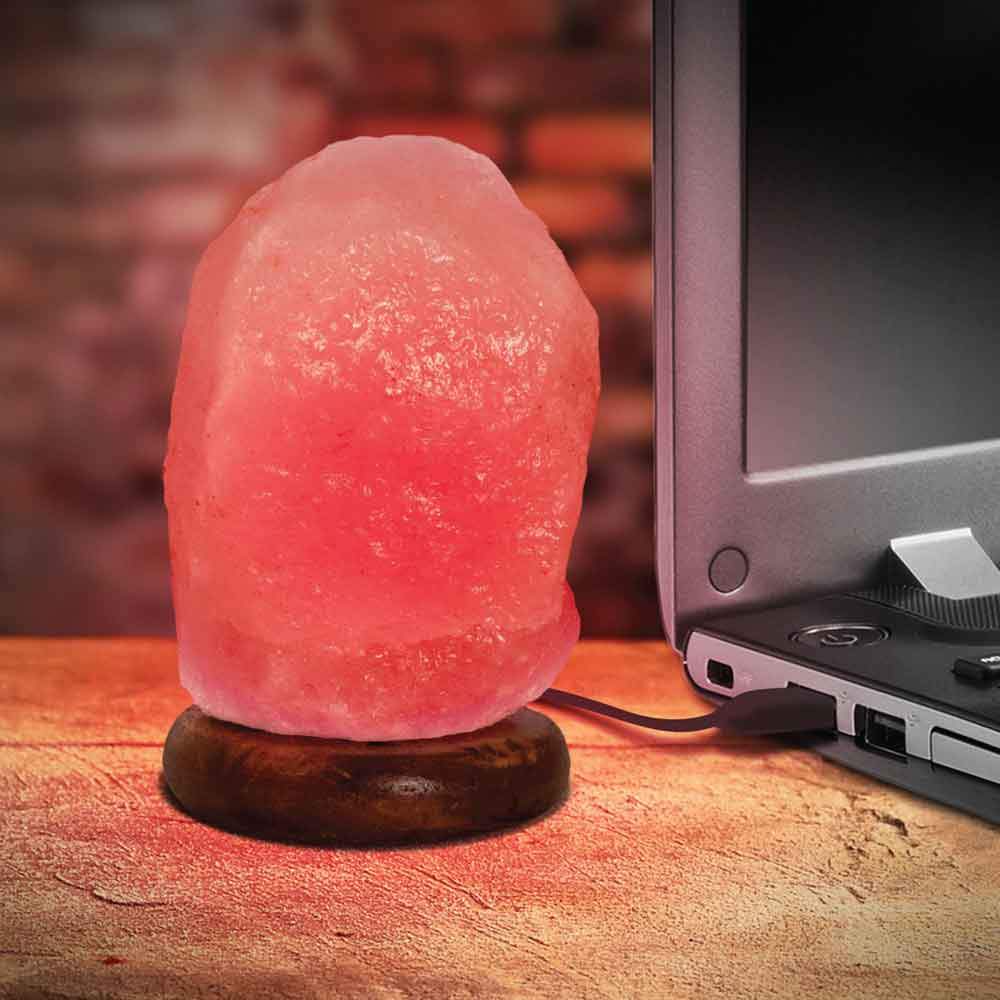 Himalayan Salt Collective USB Red LED Mini Natural Rock Salt Lamp 11.5cm - SuperSaverAU - view 2