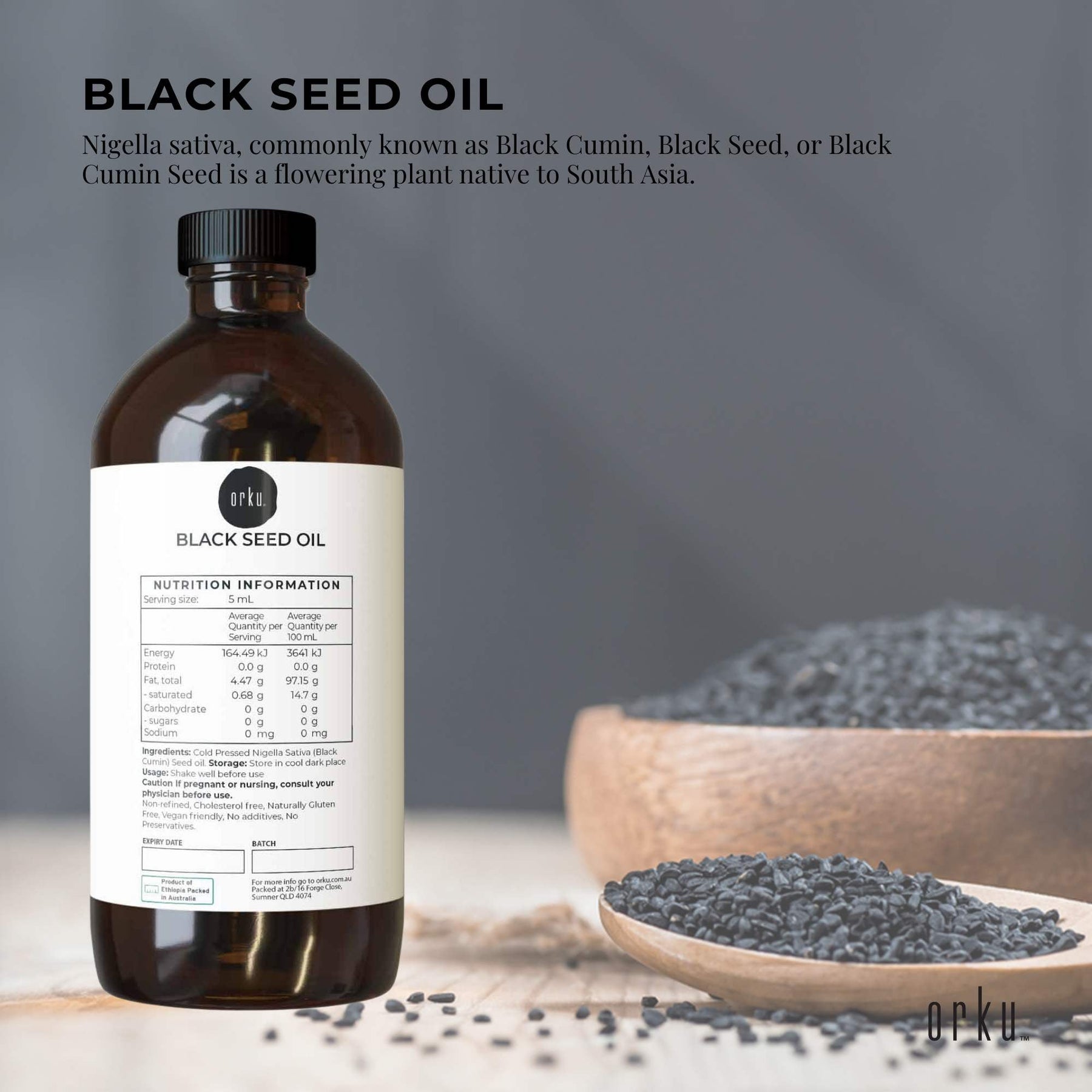 Orku 1L Pure Ethiopian Black Seed Oil - Cold Pressed, Non-Refined, Vegan - SuperSaverAU - view 2