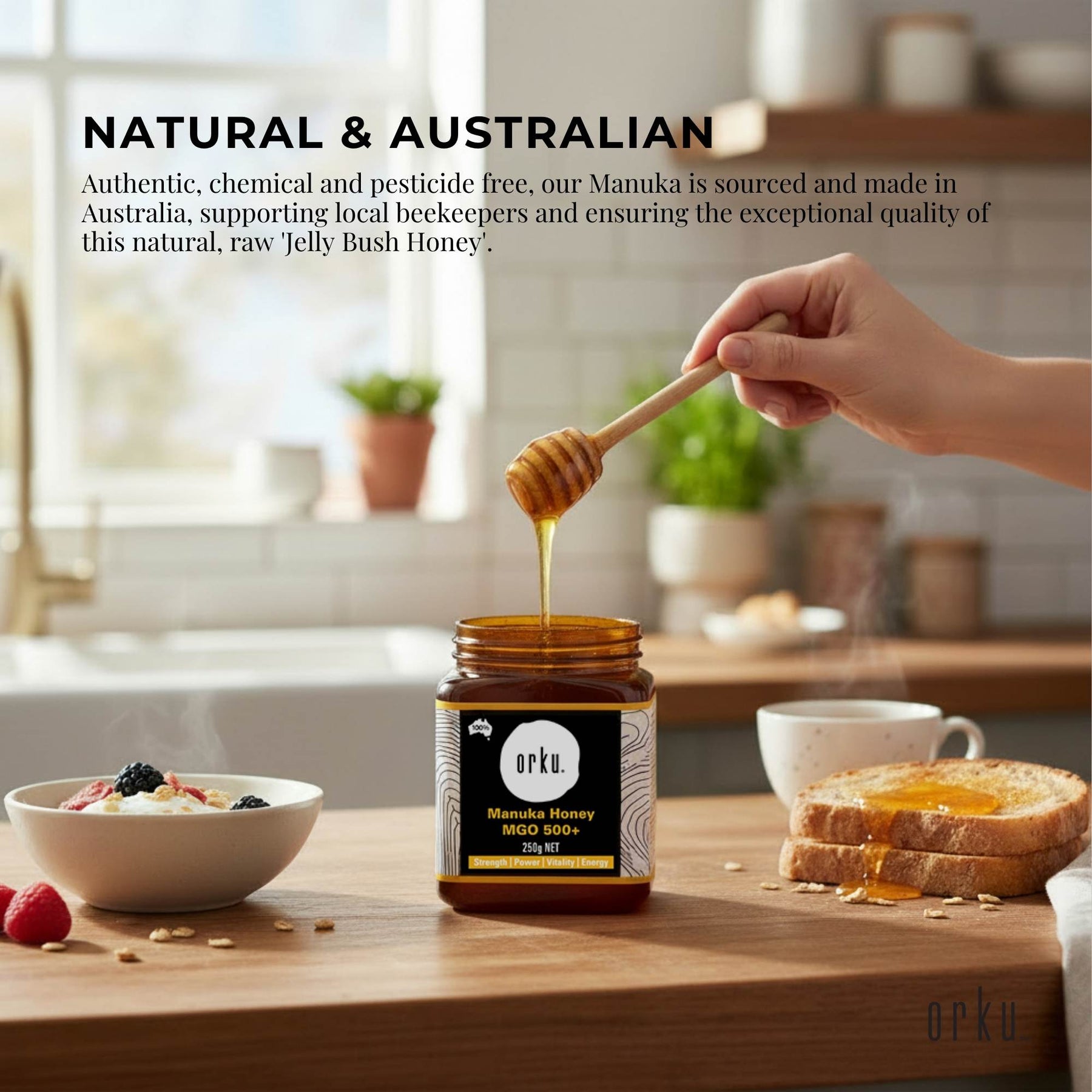 Orku 250g MGO 500+ Australian Manuka Honey - 100% Raw Natural Pure Jelly Bush