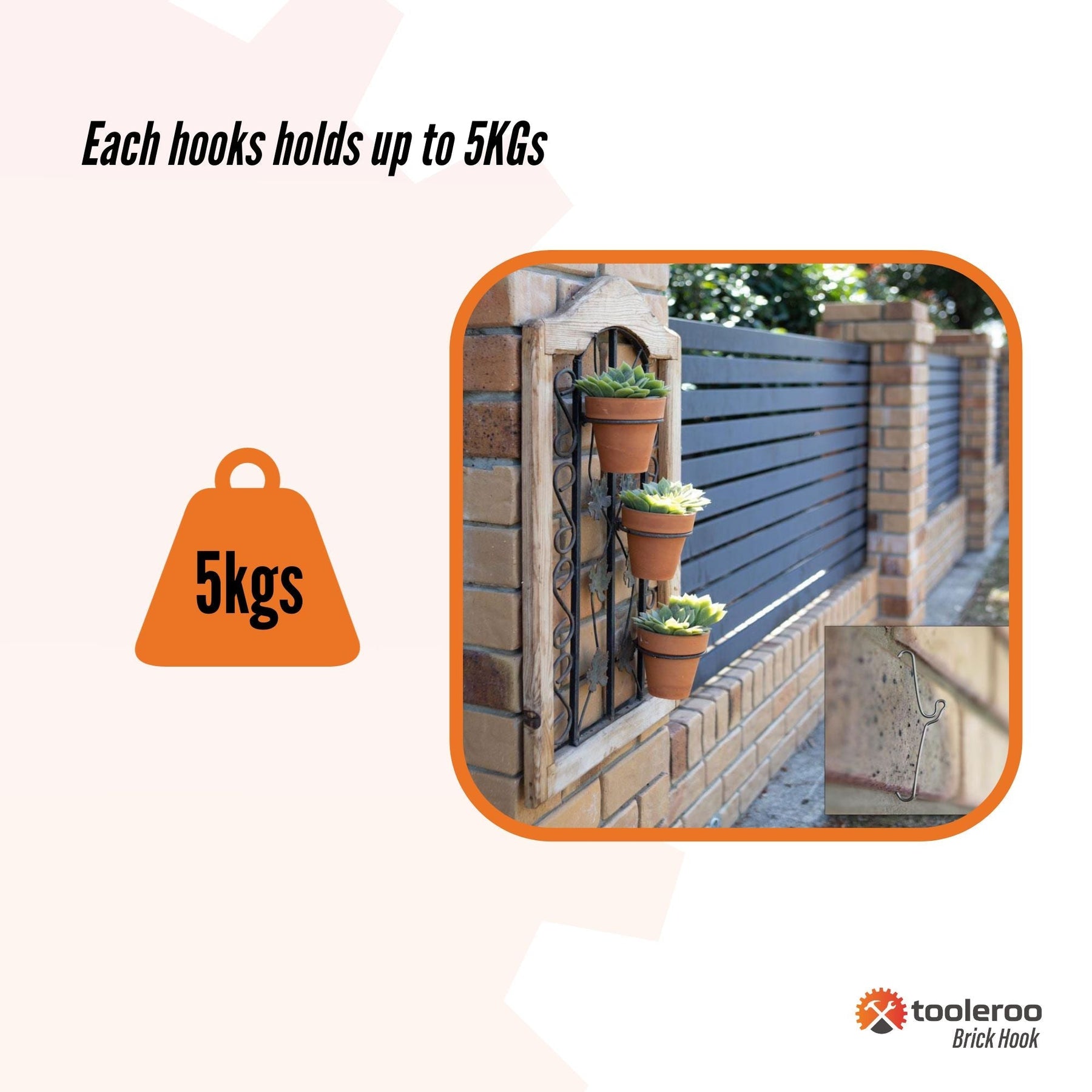Premium Brick Hooks Wall Crab Clips - 90mm, 5 Pack
