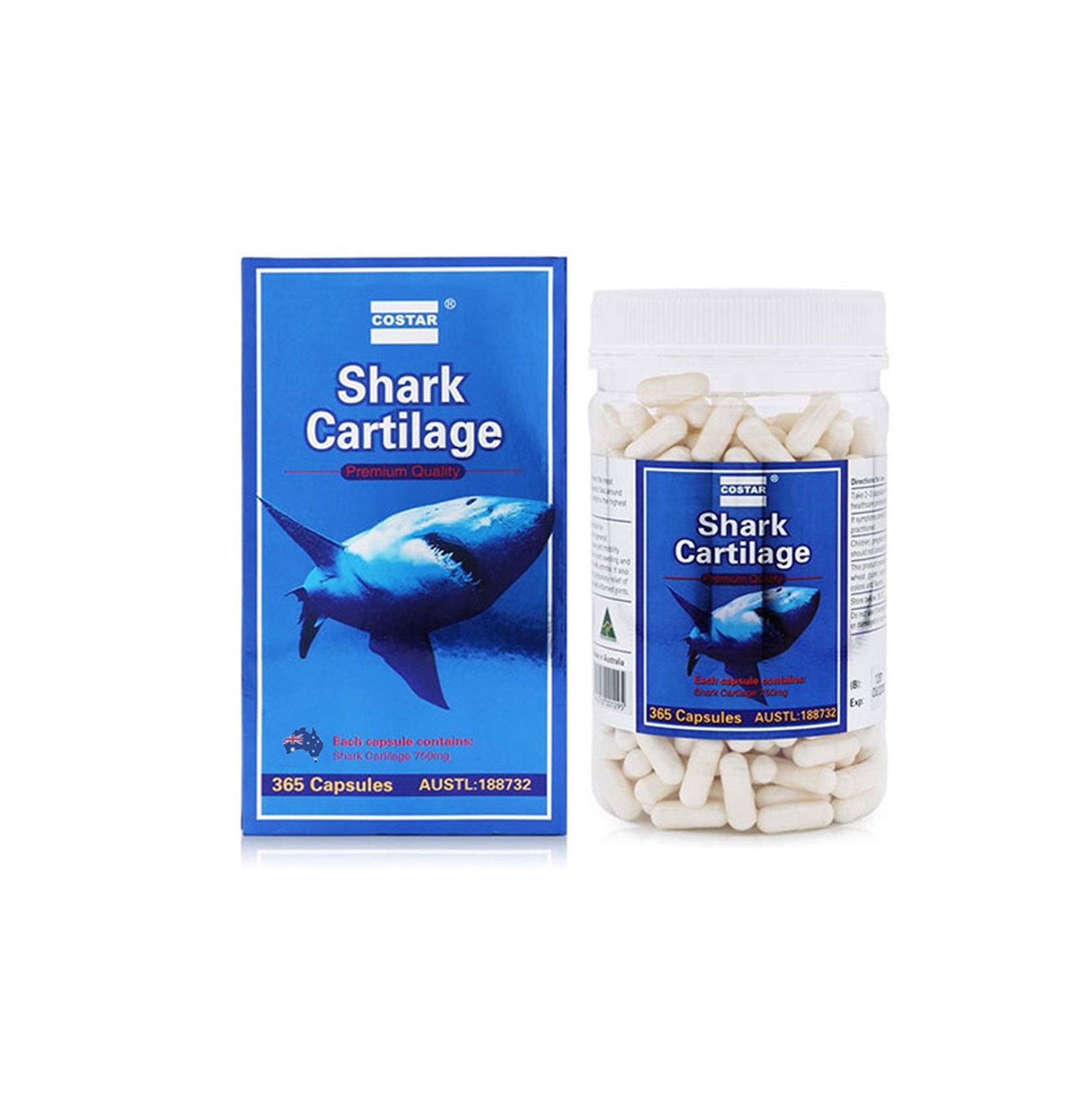 Costar Shark Cartilage 750mg 365 Capsules Joint Health Anti-Inflammatory Supplement - SuperSaverAU - view 1