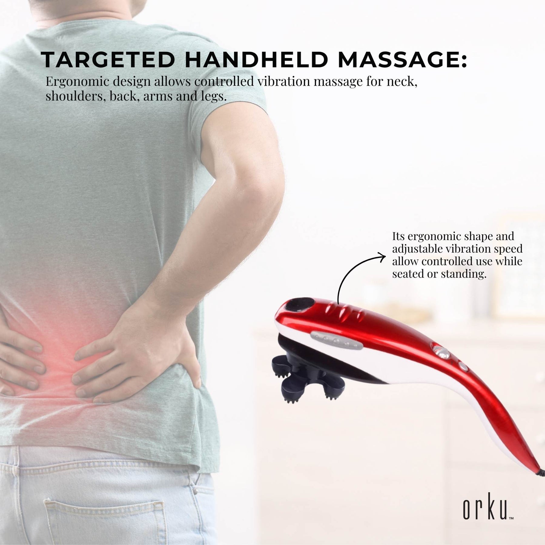 Handheld Body Massager Red 6 Massage Heads Adjustable Speeds 28W Vibration - SuperSaverAU - view 3