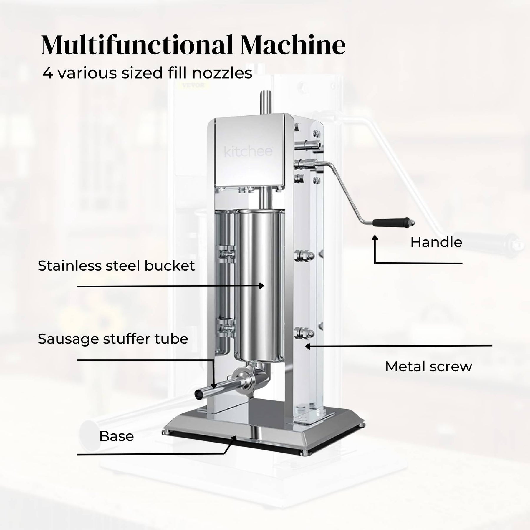3L Manual Vertical Sausage Filler - Stainless Stuffer Meat Press Machine - SuperSaverAU - view 7