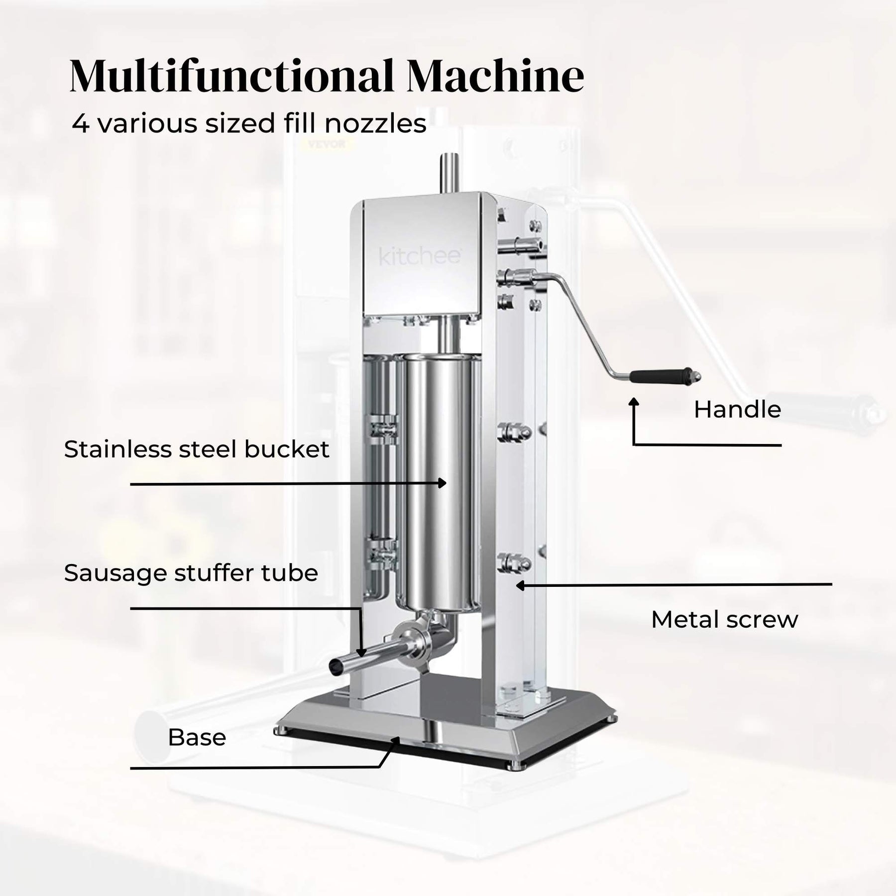 5L Manual Vertical Sausage Filler - Stainless Stuffer Meat Press Machine - SuperSaverAU - view 7