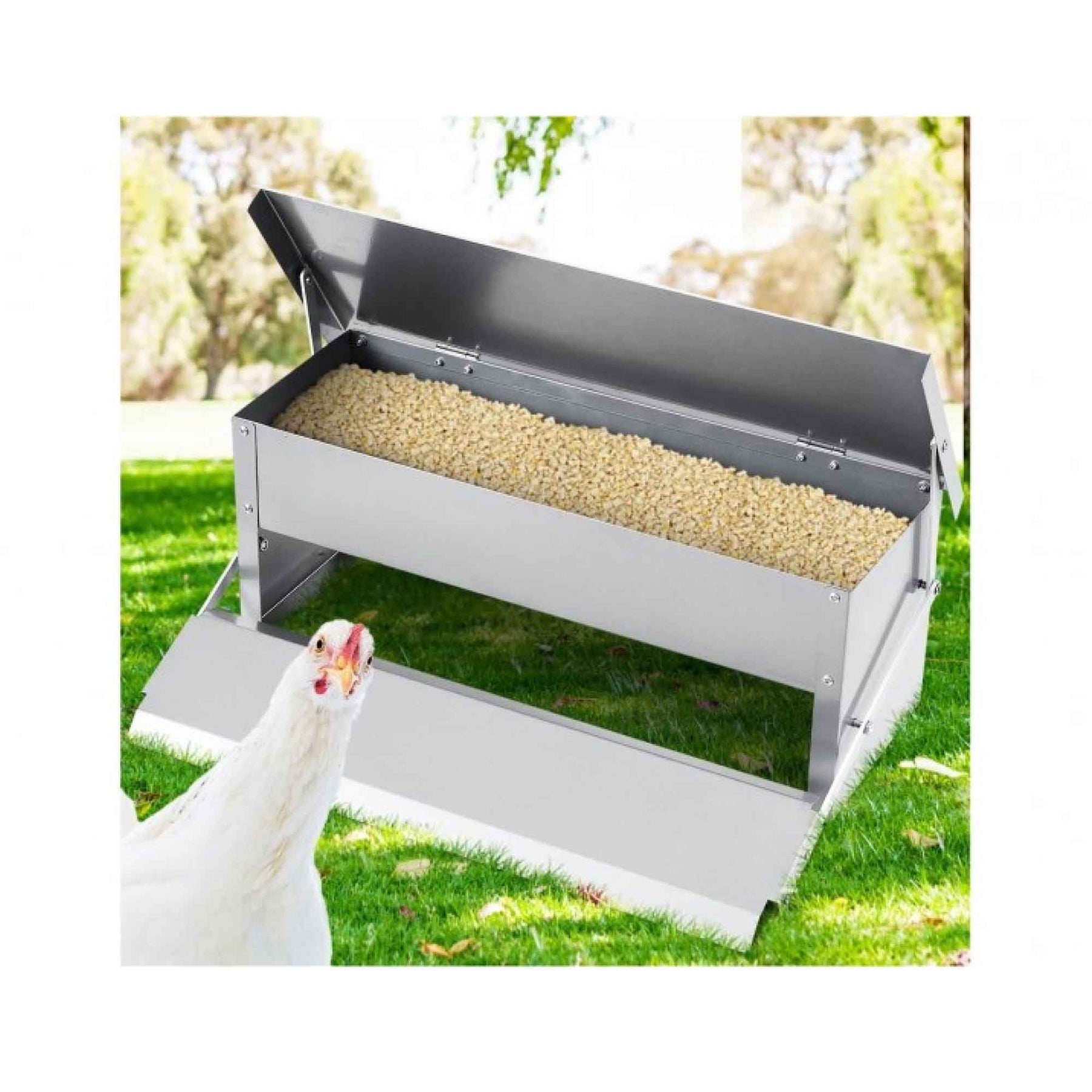 Galvanised Steel 6.5L Automatic Chicken Feeder Treadle for Poultry - SuperSaverAU - view 7