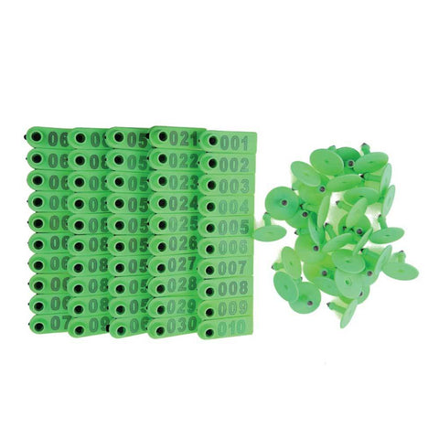 Green Numbered Mini Ear Tag Set 1-100 - 5x2cm for Cattle, Sheep, Pig - SuperSaverAU - view 1