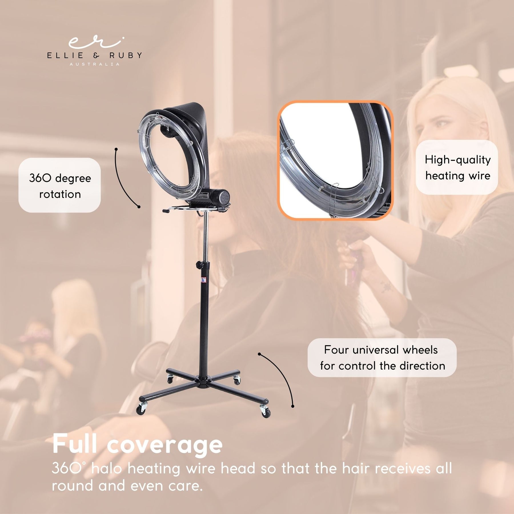 Ellie & Ruby Standing Hair Dryer Accelerator Colour 360 Rotating Halo Rolling - SuperSaverAU - view 3