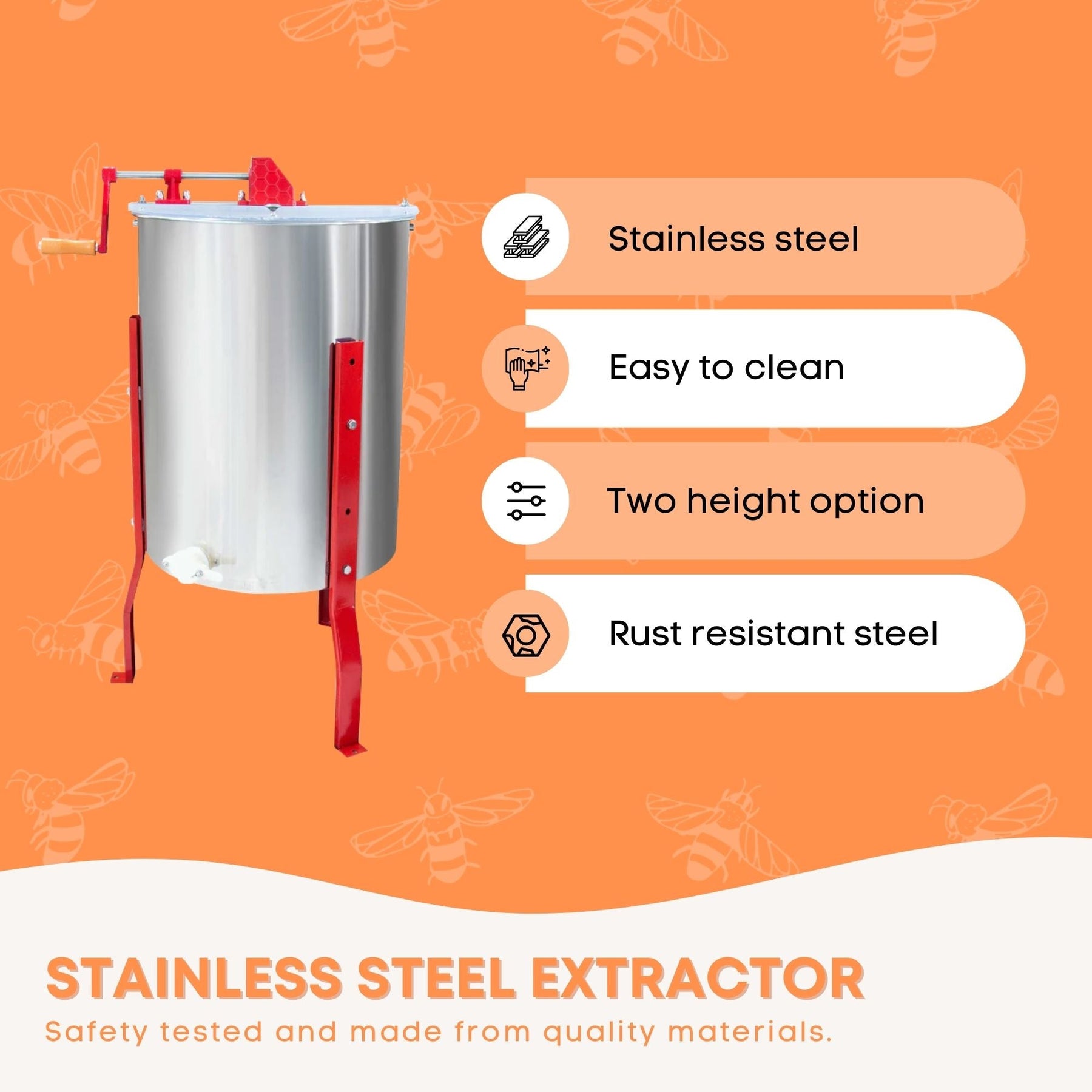 2 Frame Stainless Steel Honey Extractor Manual Spinner with Acrylic Lids - SuperSaverAU - view 3