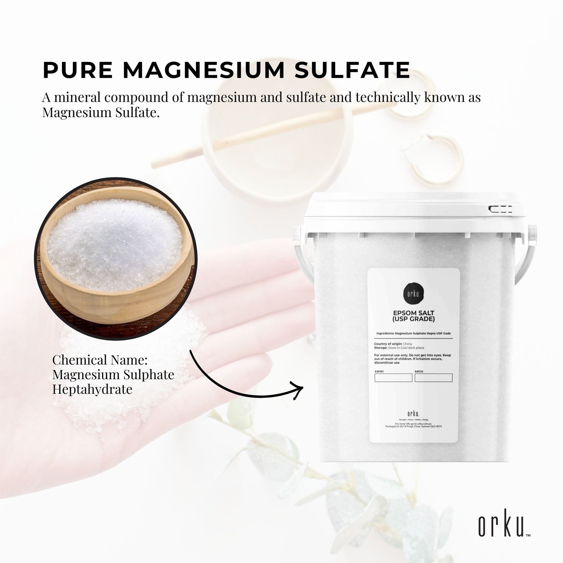 Orku 1.3Kg Epsom Salt Tub - USP Grade Magnesium Sulfate Body Bath Salts - SuperSaverAU - view 4