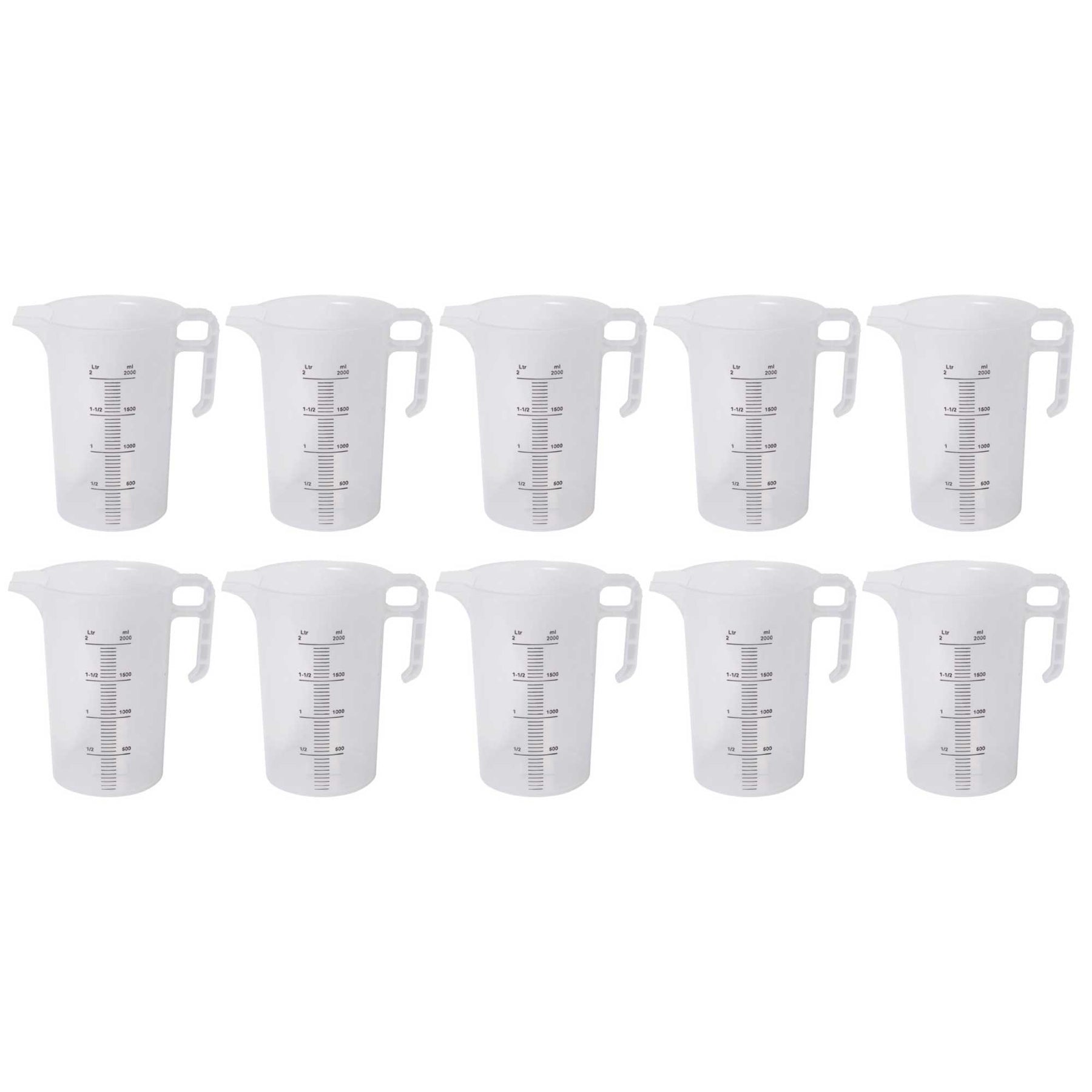 Premium Pro-Jug Food Grade Measuring Jugs – 2L Clear 10 Pack