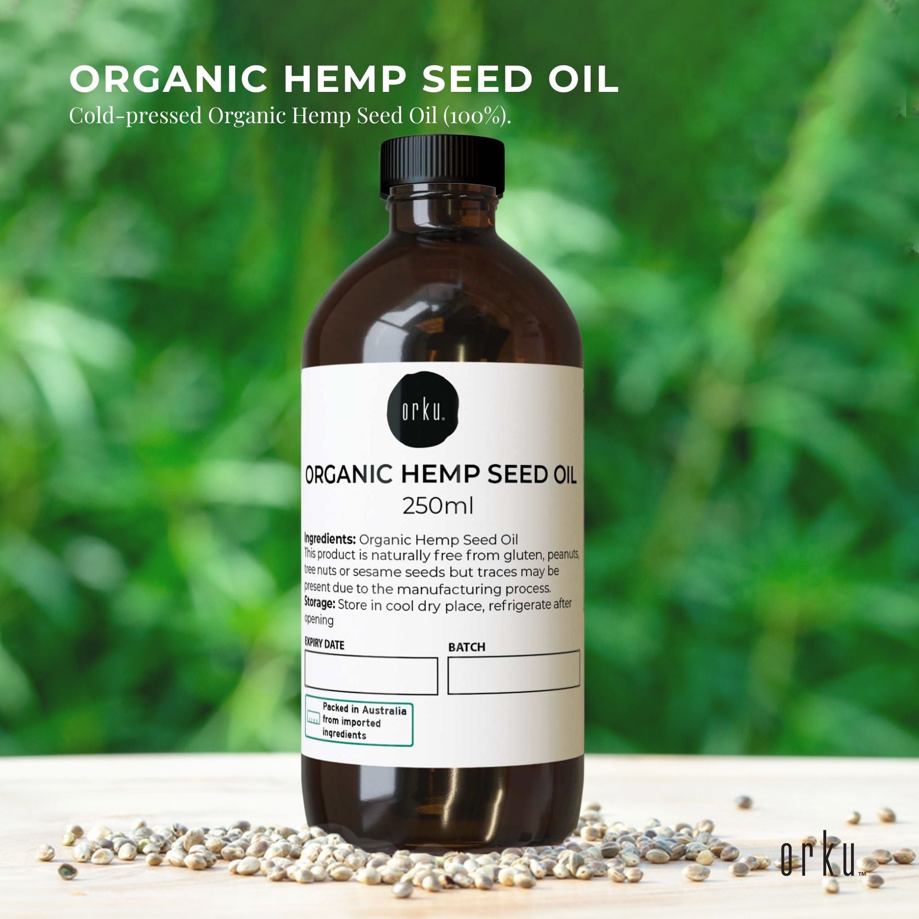 Orku 250ml Organic Hemp Seed Oil - Cold Pressed Food Grade Oils - SuperSaverAU - view 1