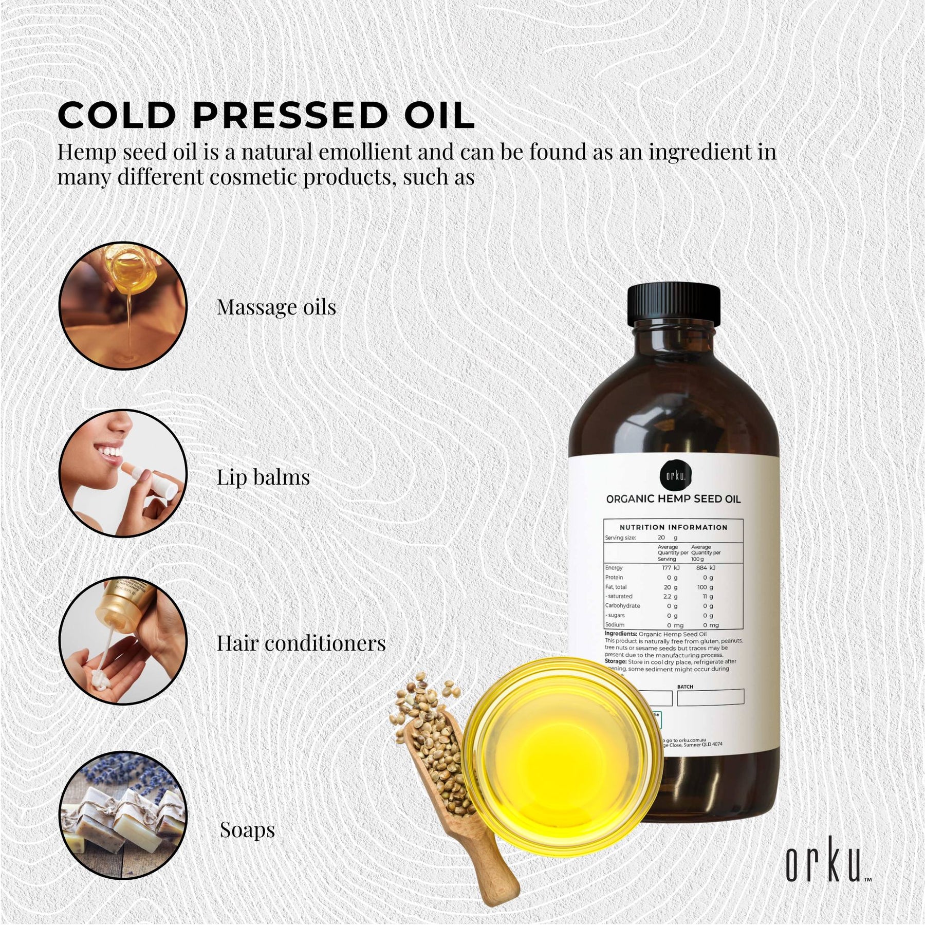 Orku 1L Organic Hemp Seed Oil - Cold Pressed Food Grade Oils - SuperSaverAU - view 2