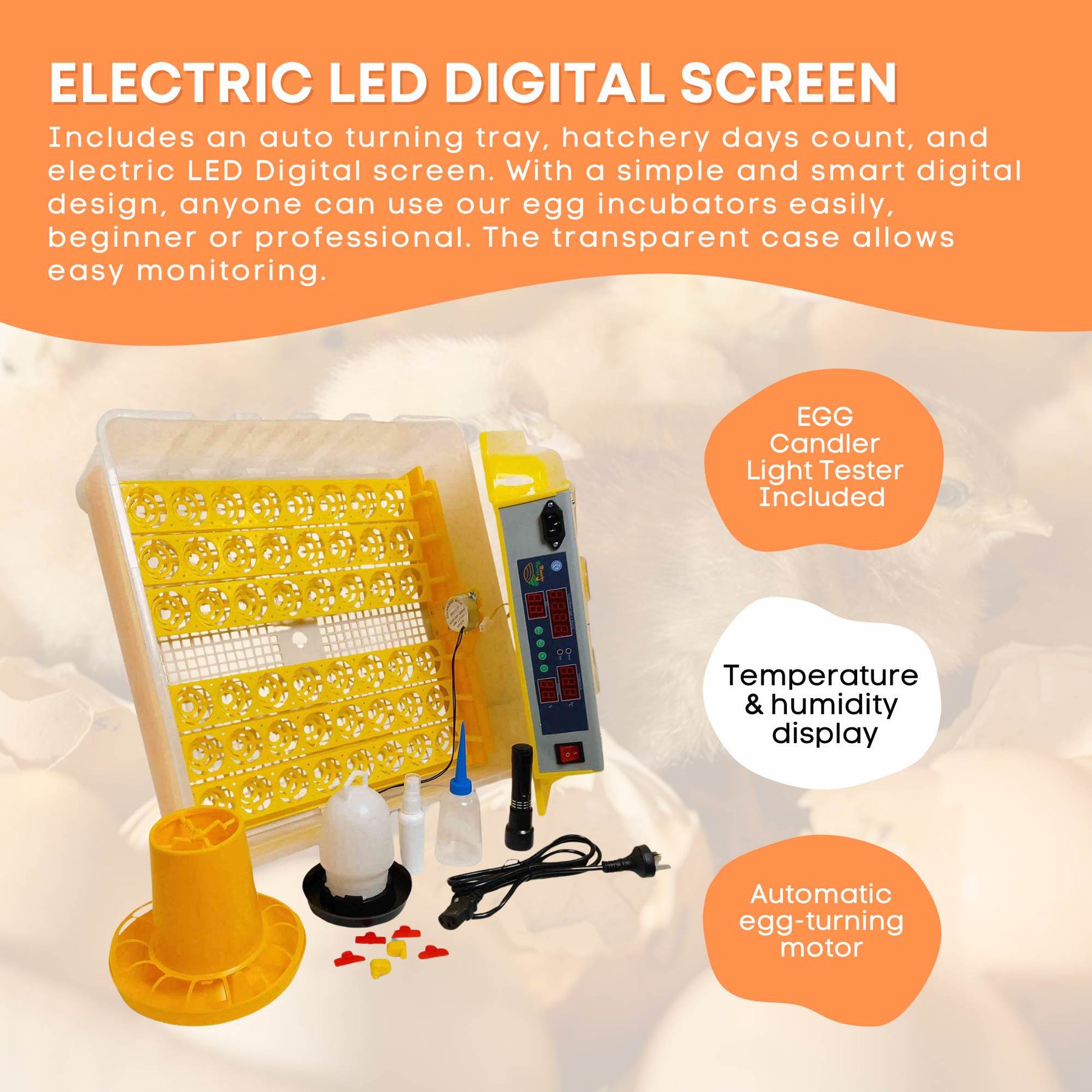 Electric 48 Egg Incubator with Accessories, Auto Turning, Digital Display - SuperSaverAU - view 3