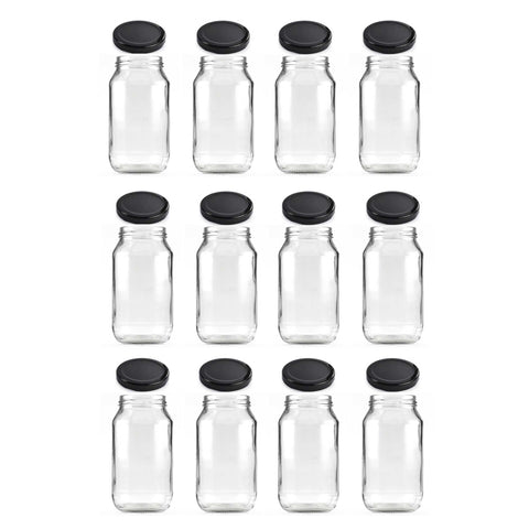 500ml Flint Glass Jars with Black Metal Twist Lids - 12 Pack for Food Storage - SuperSaverAU - view 1