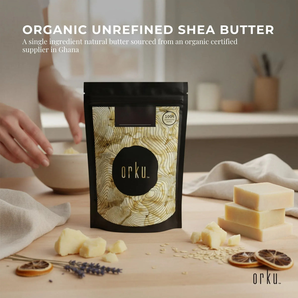 Orku Organic Unrefined Shea Butter Chunks 2kg Raw Cosmetic Ingredient