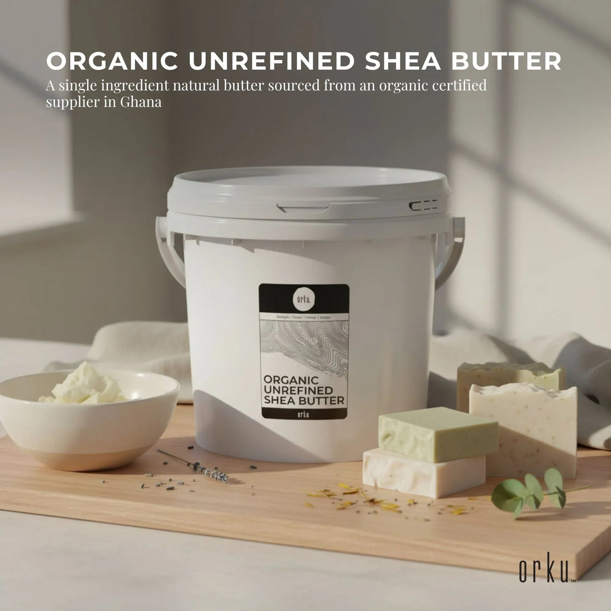 Orku Organic Unrefined Shea Butter 3kg Tub Raw Chunks for Skin Hair and DIY Cosmetics