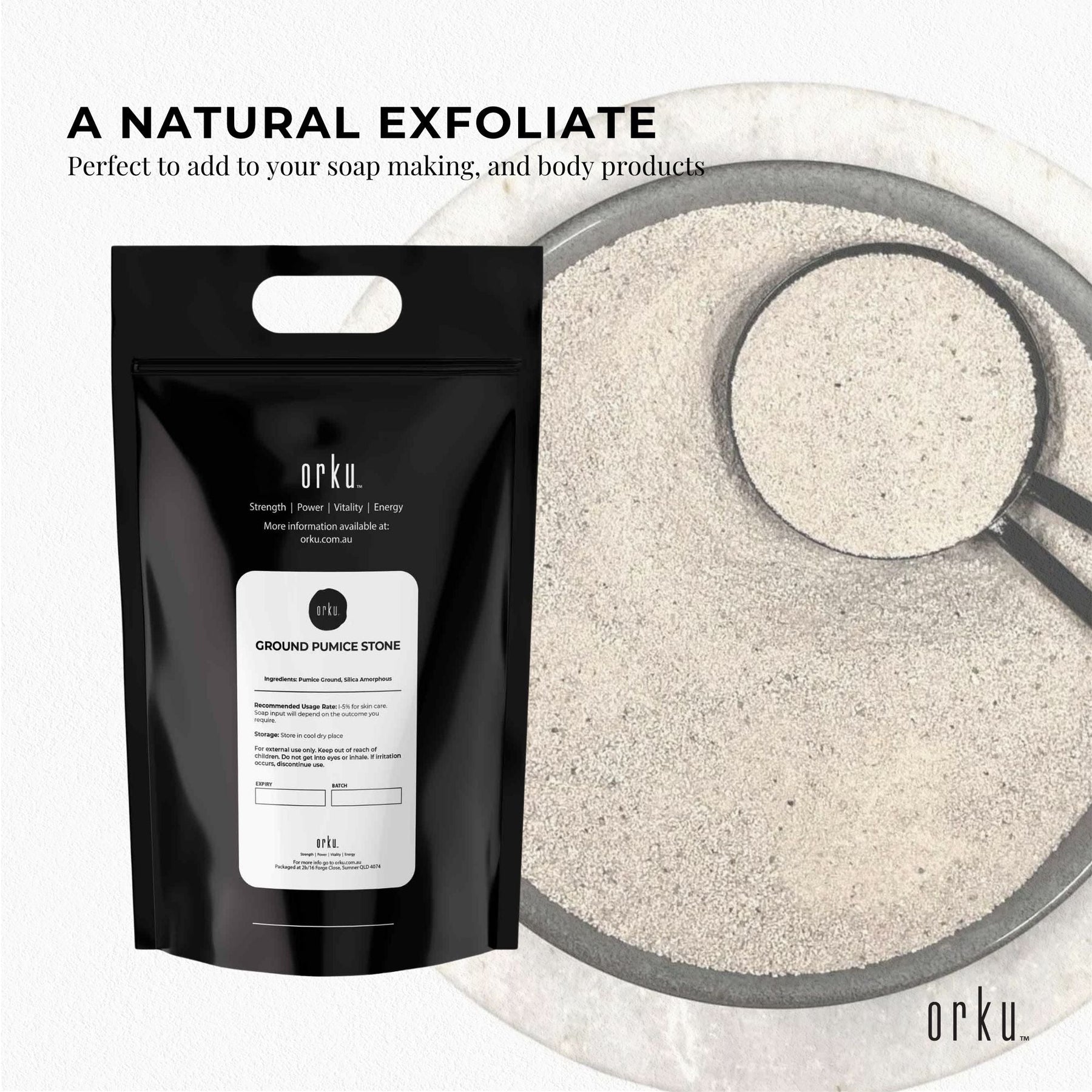 Premium Orku Ground Pumice Stone Granular Exfoliant Bag - Grey, 5kg
