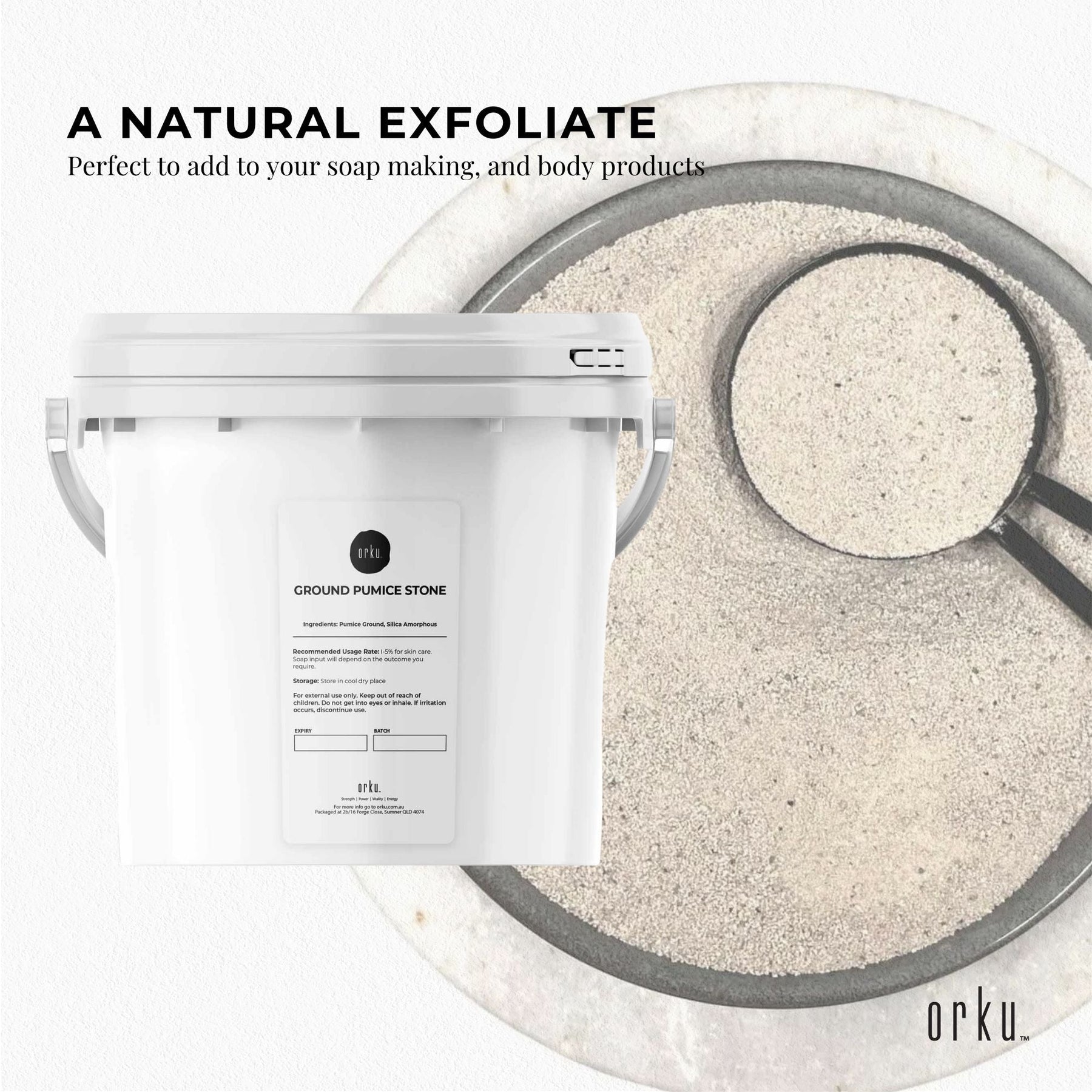 Premium Orku Ground Pumice Stone Granular Exfoliant Bucket - Grey, 5kg