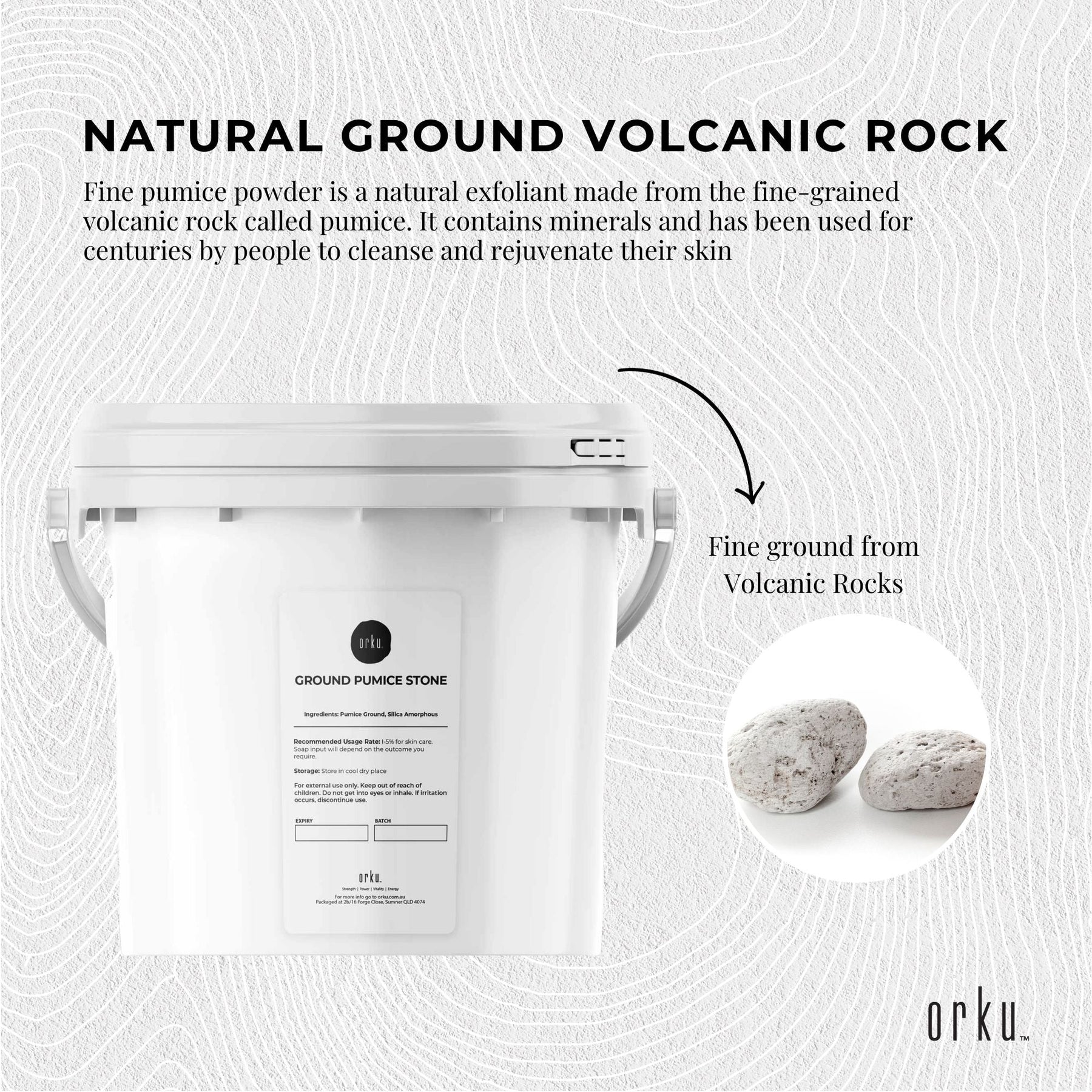Premium Orku Ground Pumice Stone Granular Exfoliant Bucket - Grey, 5kg