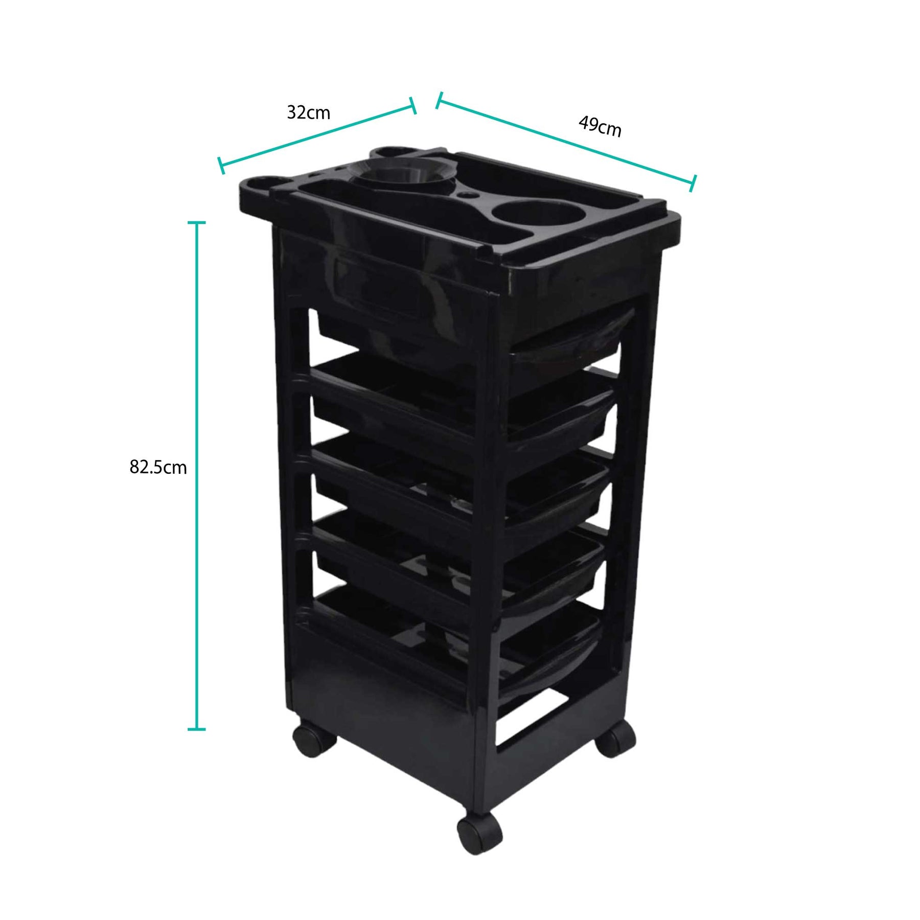 Ellie & Ruby 6 Tier Hairdressing Trolley Black 82x49x32cm with Tint Bowl - SuperSaverAU - view 2