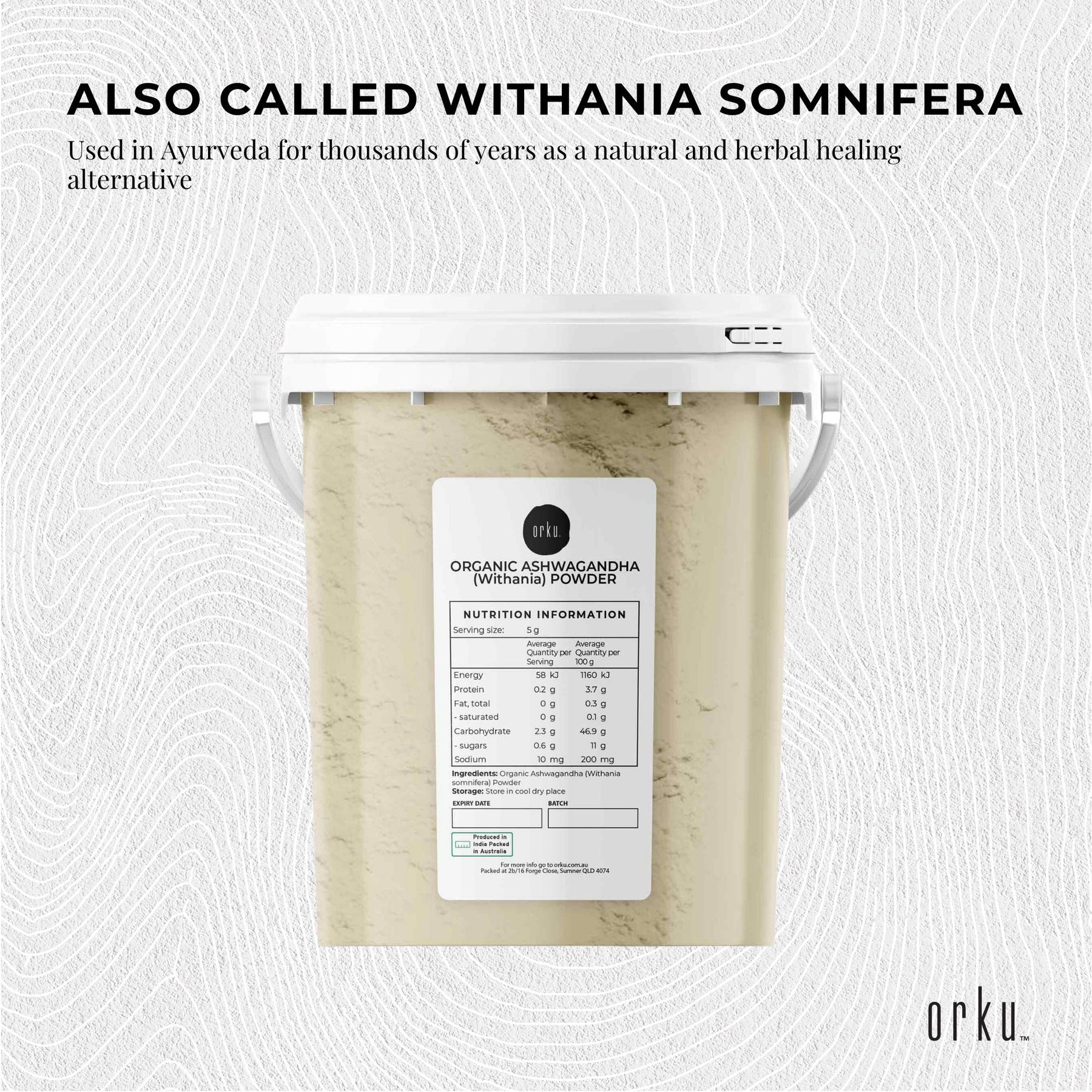 600g Organic Ashwagandha Root Powder Tub Withania Somnifera Herb Supplement - SuperSaverAU - view 2