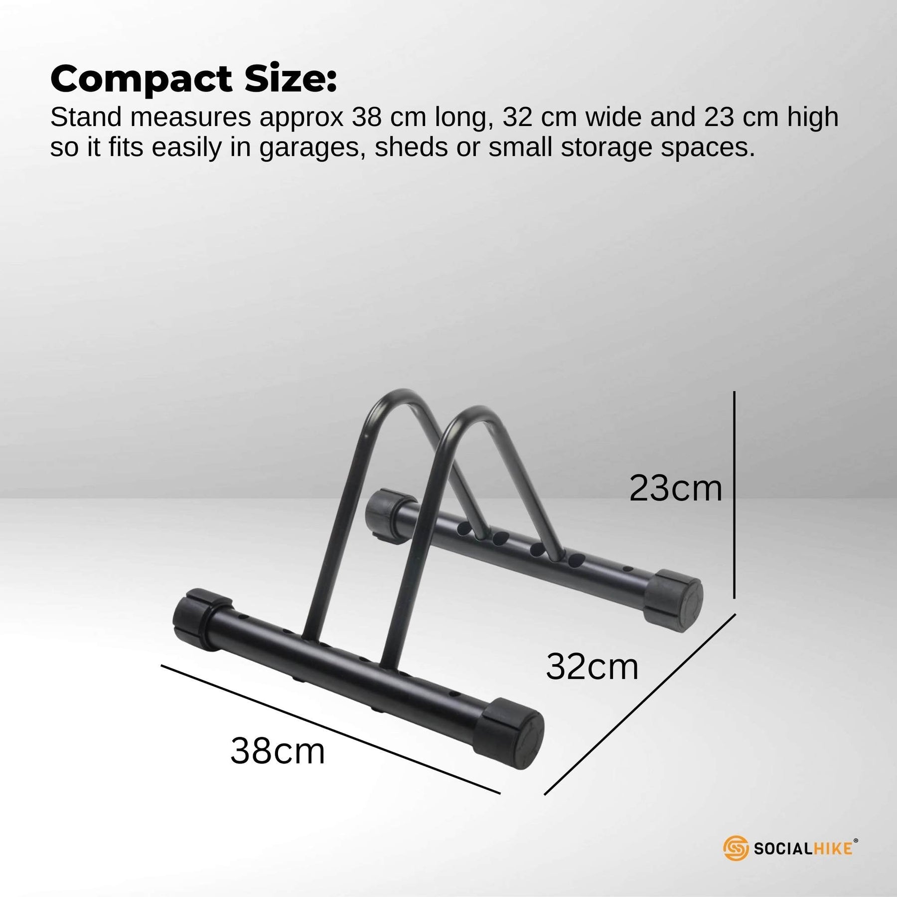 Social Hike Single Bike Rack Stand with Adjustable Rubber Feet - Black