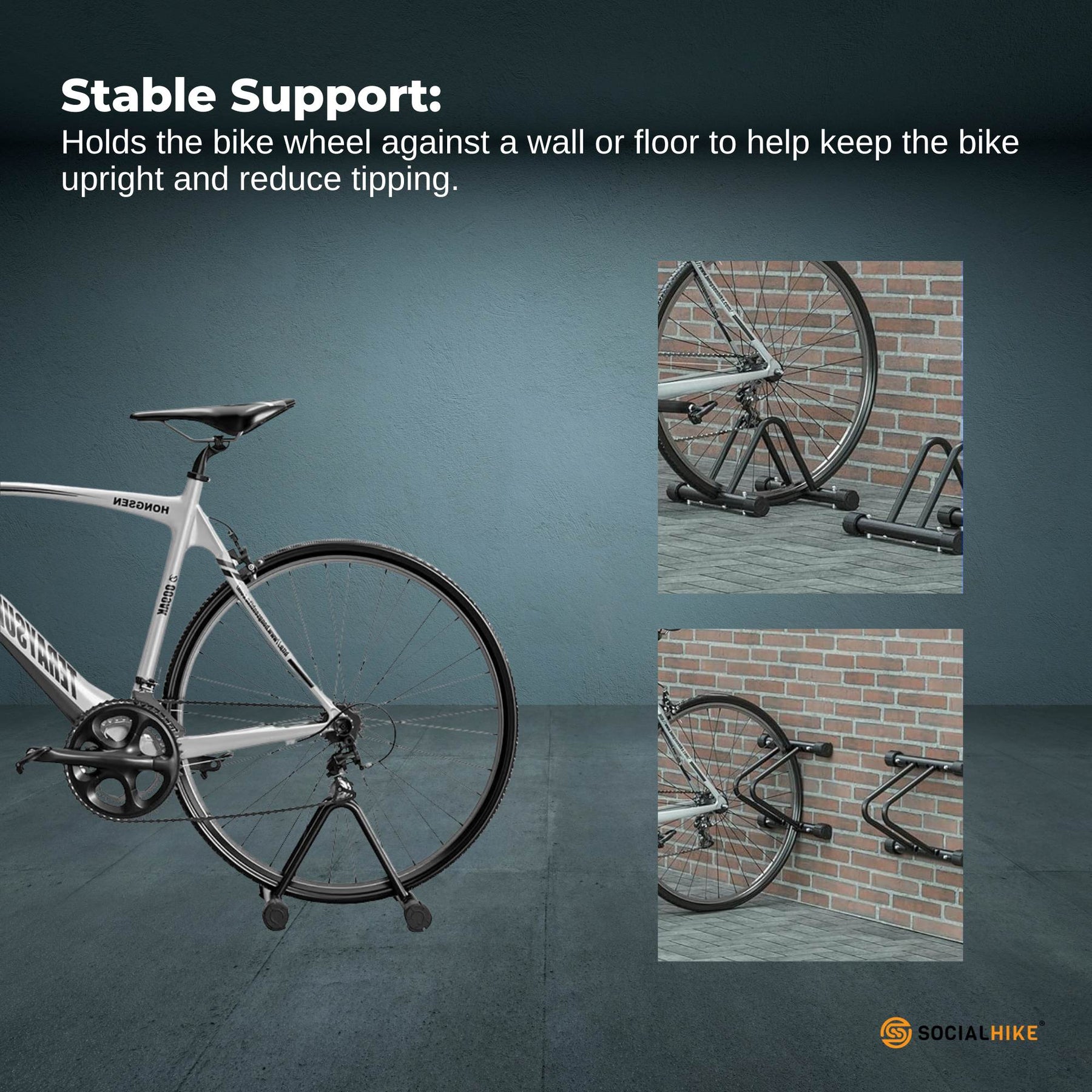Social Hike Single Bike Rack Stand with Adjustable Rubber Feet - Black