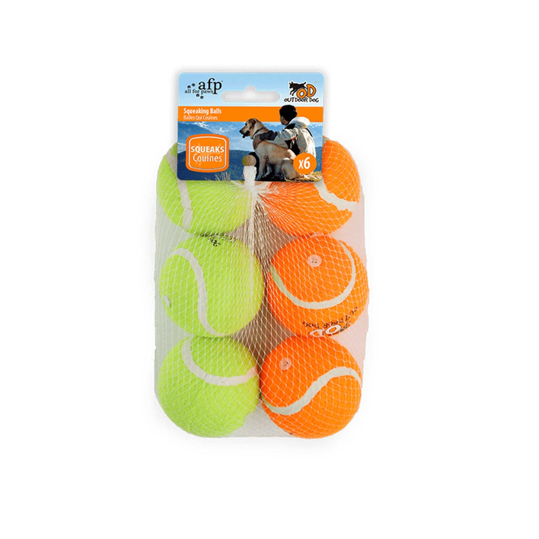 All For Paws 6 Pack Squeaking Tennis Balls 6.5cm - High Visibility Dog Toy - SuperSaverAU - view 1