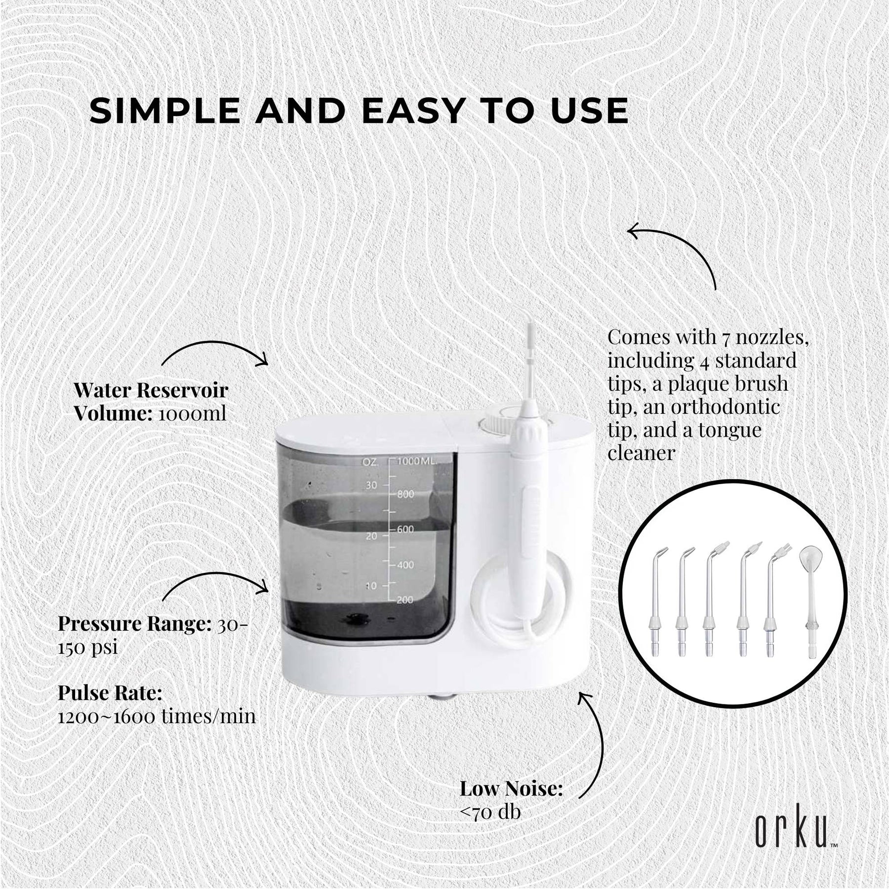 Water Jet Dental Flosser White 1000ml Electric Oral Pressure Irrigator 5 Tips - SuperSaverAU - view 7