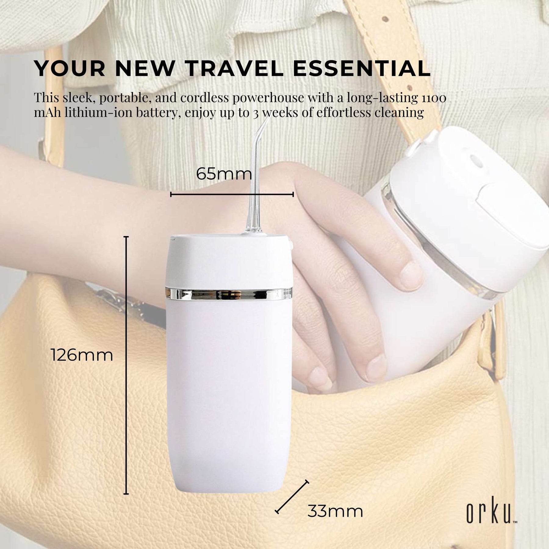 Orku Mini Portable Water Flosser - Cordless, USB Rechargeable, 150ml, 3 Modes - SuperSaverAU - view 4
