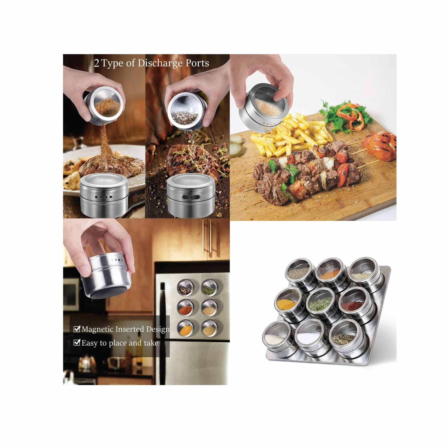 Stainless Steel Magnetic Spice Jar Rack Set - 9 Jars, 150g Capacity - SuperSaverAU - view 3