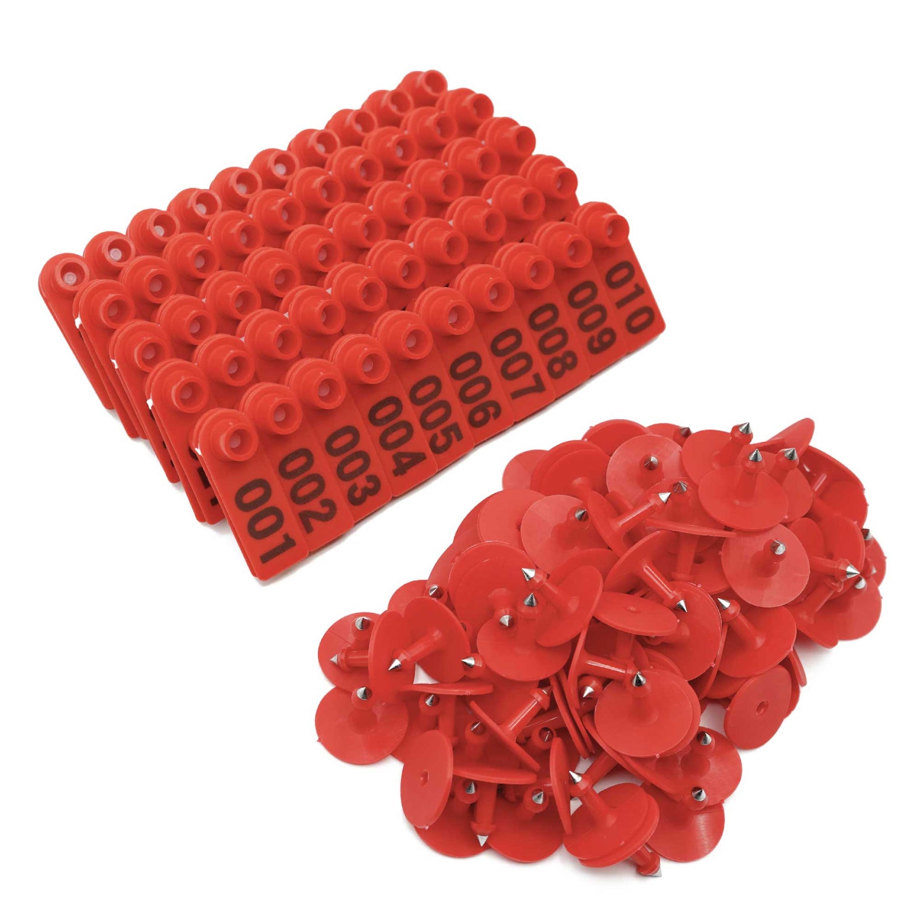 Red Numbered Mini Ear Tag Set 1-100 - 5x2cm for Cattle, Sheep, Pig, Livestock - SuperSaverAU - view 1