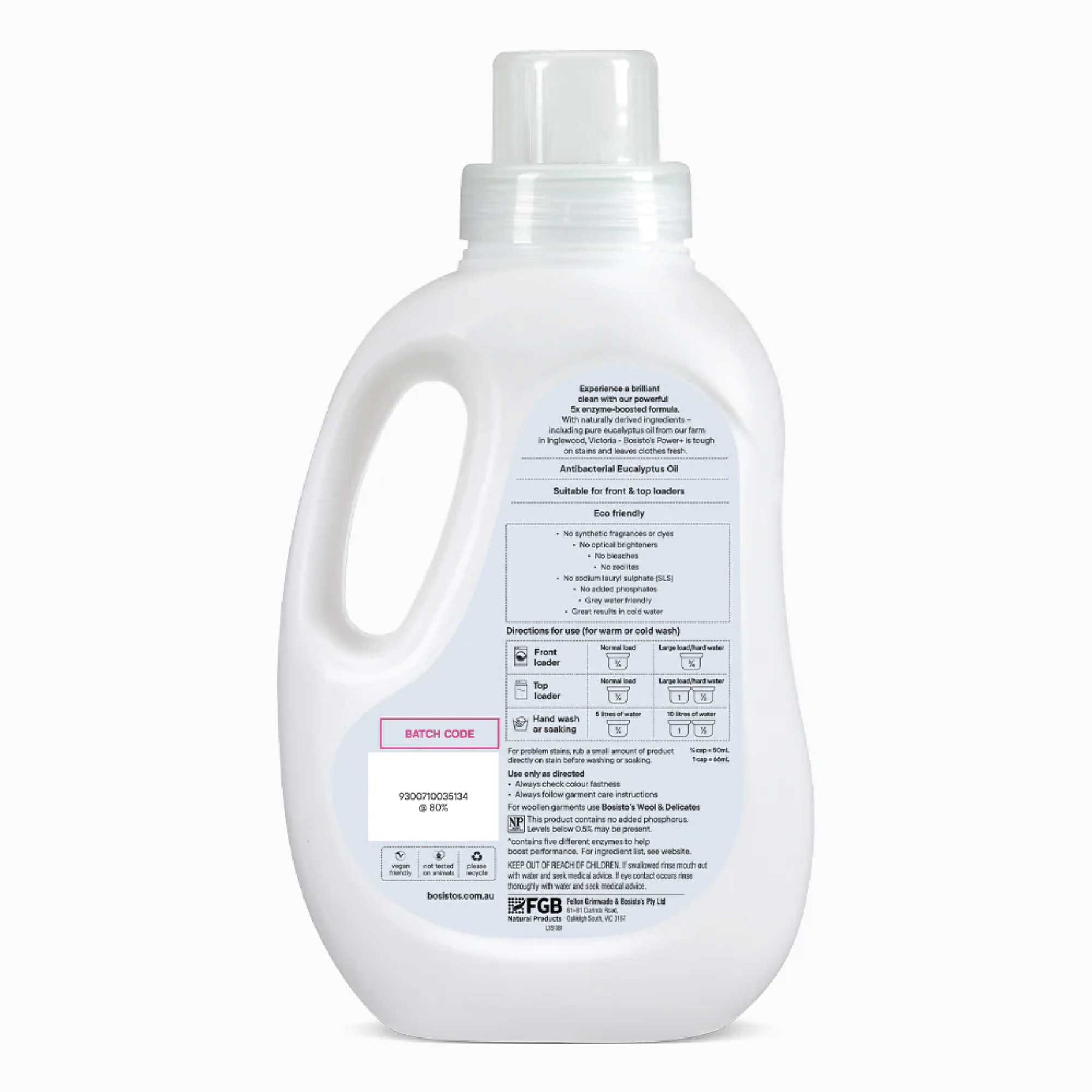 Bosisto's Eucalyptus Power+ 1.2L Laundry Liquid - 5x Enzyme, Eco Friendly, Antibacterial - SuperSaverAU - view 1