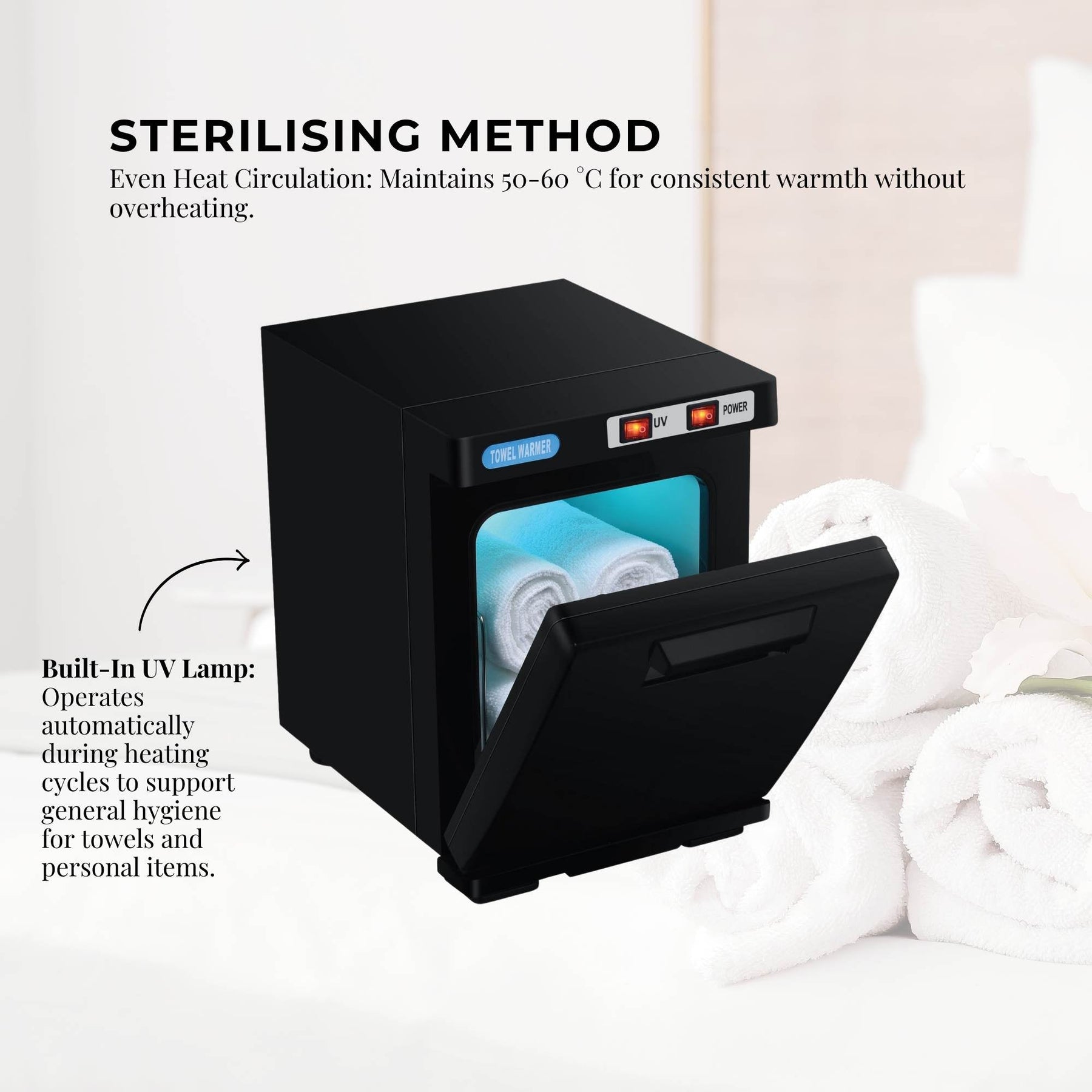 Orku 5L Black Electric Towel Warmer Mini UV Steriliser Cabinet, Durable & Easy to Clean - SuperSaverAU - view 3