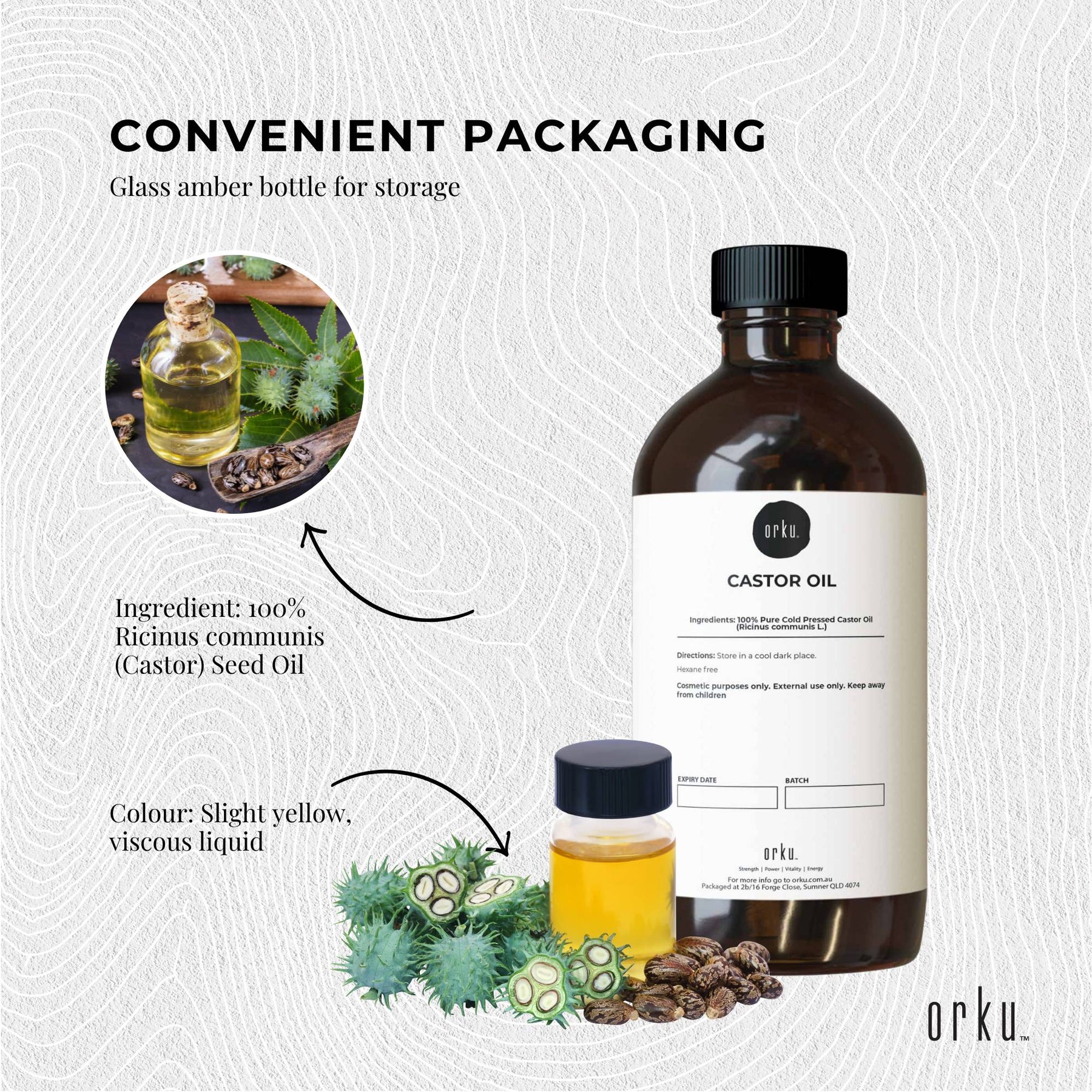 Orku 250ml Organic Castor Oil - Hexane Free, Cold Pressed, Rich in Antioxidants - SuperSaverAU - view 3