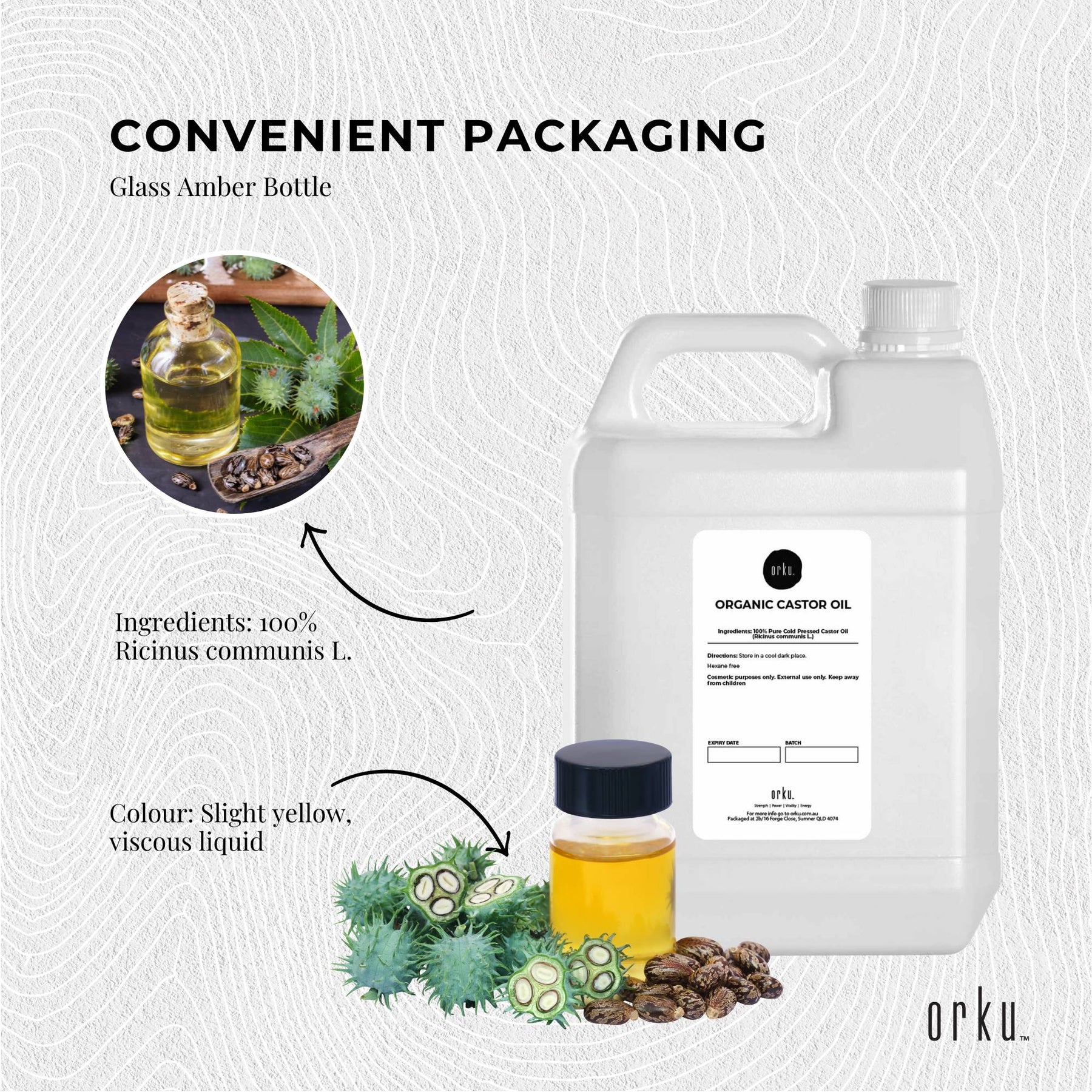 Orku 5L Organic Castor Oil - Hexane Free, Cold Pressed, Rich in Antioxidants - SuperSaverAU - view 2