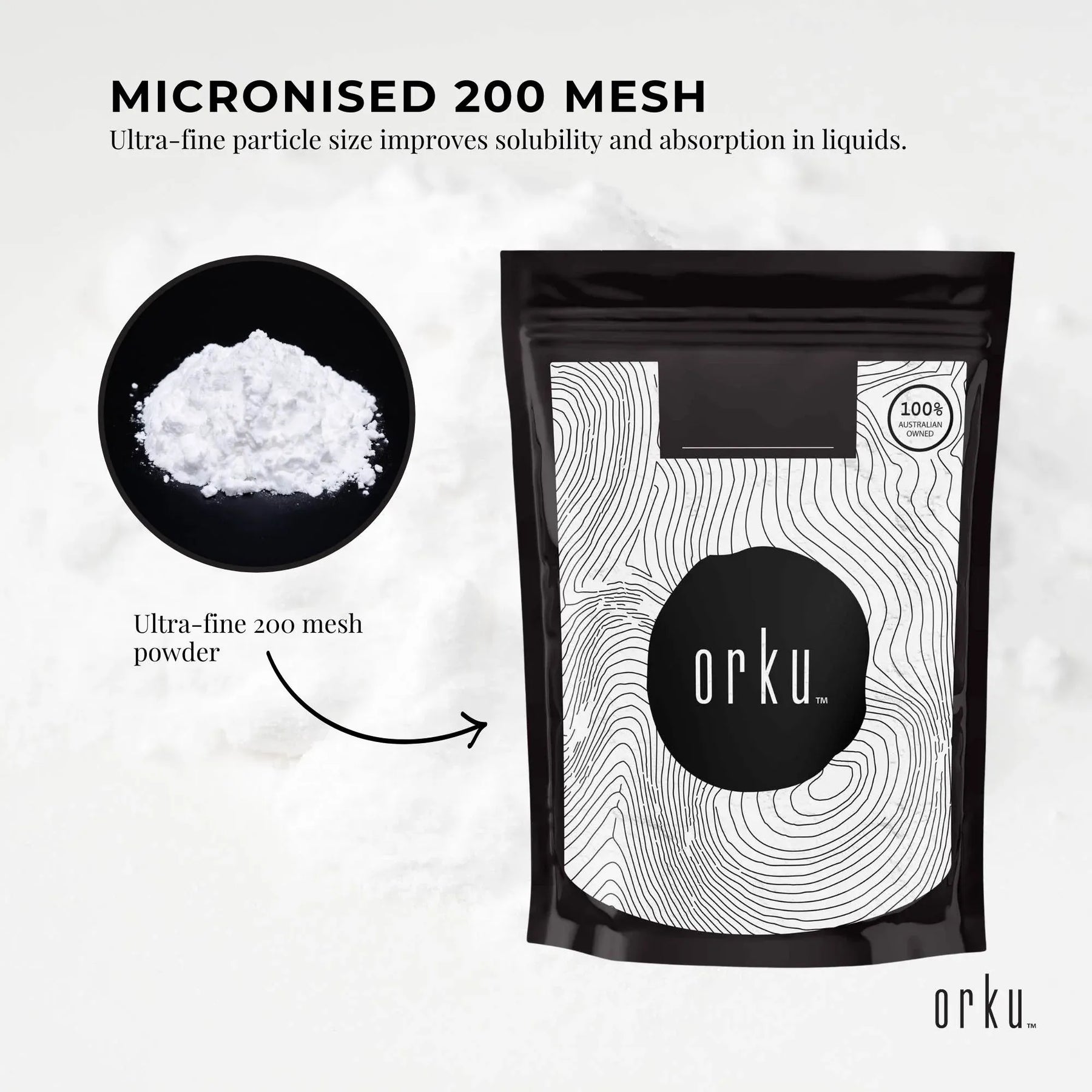 Orku 1Kg Creatine Monohydrate Powder – 200 Mesh Micronised, 99.9% Purity