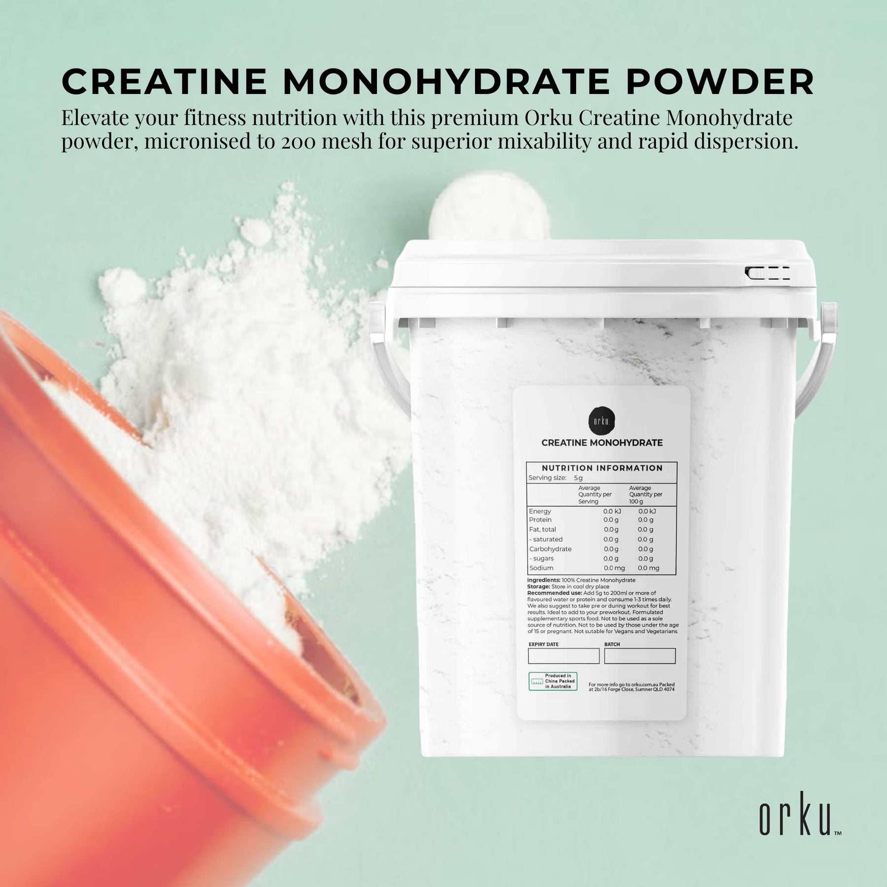 Orku Creatine Monohydrate Powder 800g – 200 Mesh Micronised | 99.9% Purity - SuperSaverAU - view 2
